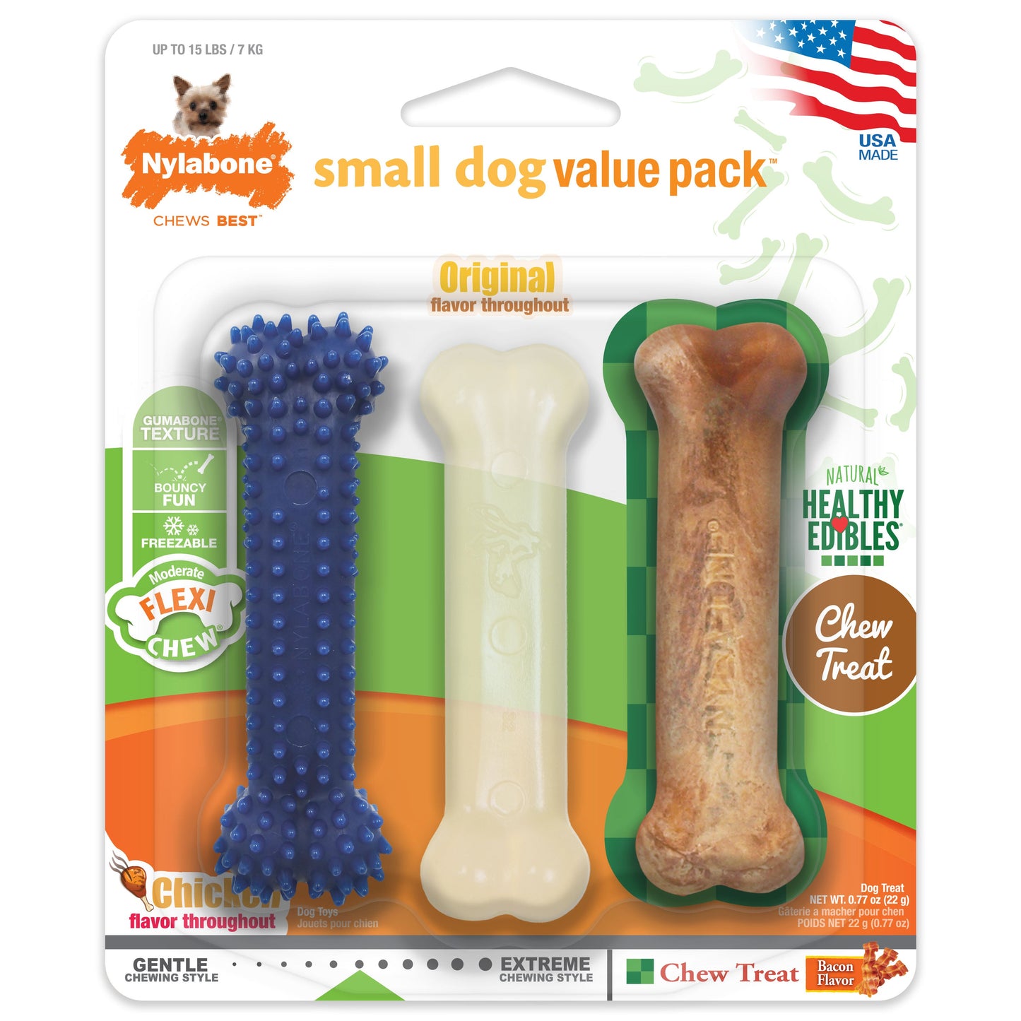 Nylabone Healthy Edibles and Flexi Chew Value Pack Variety, XS/Petite Up To 15 Lbs. 3 ct