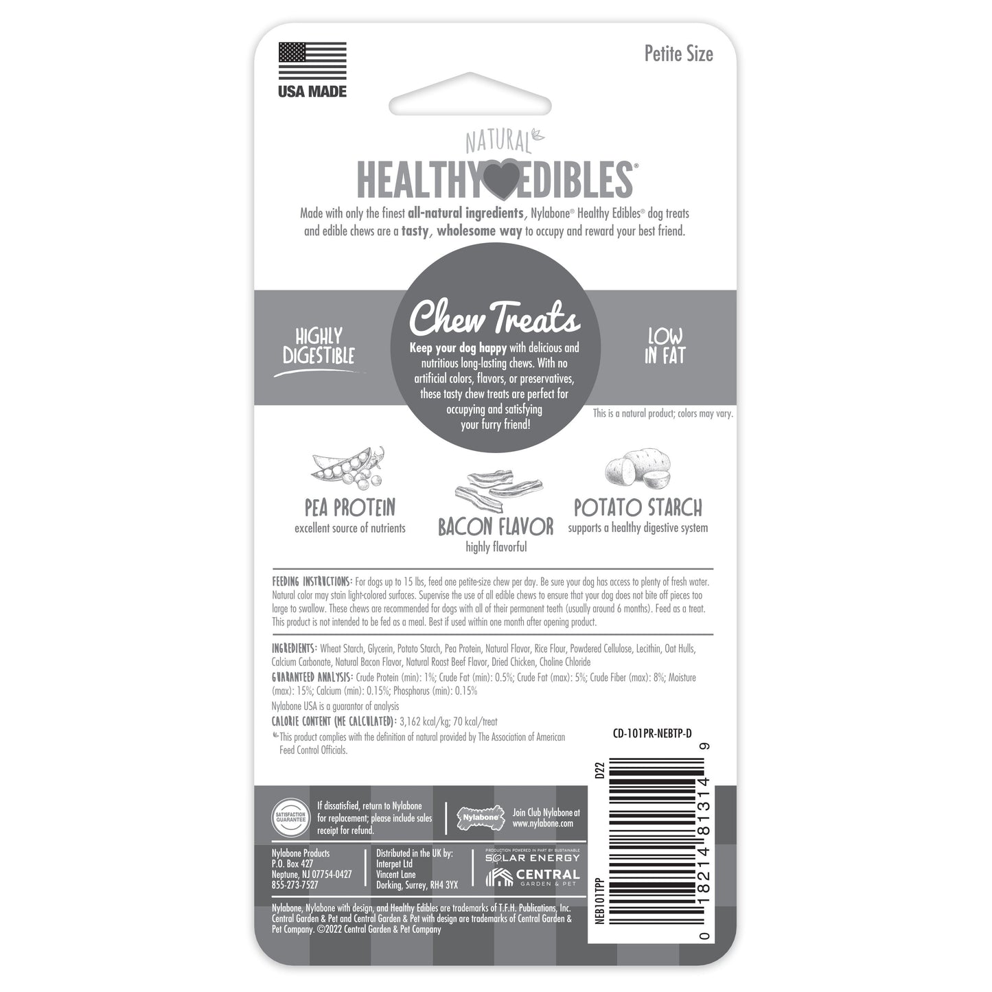 Nylabone Healthy Edibles AllNatural Long Lasting Bacon Chew Treats Bacon, XS/Petite Up To 15 Lbs. 2 ct