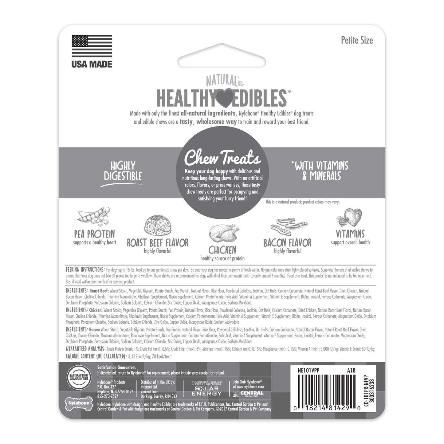 Nylabone Healthy Edibles AllNatural Long Lasting Chew Treats Variety Pack 3 count, Petite Up To 15 lb