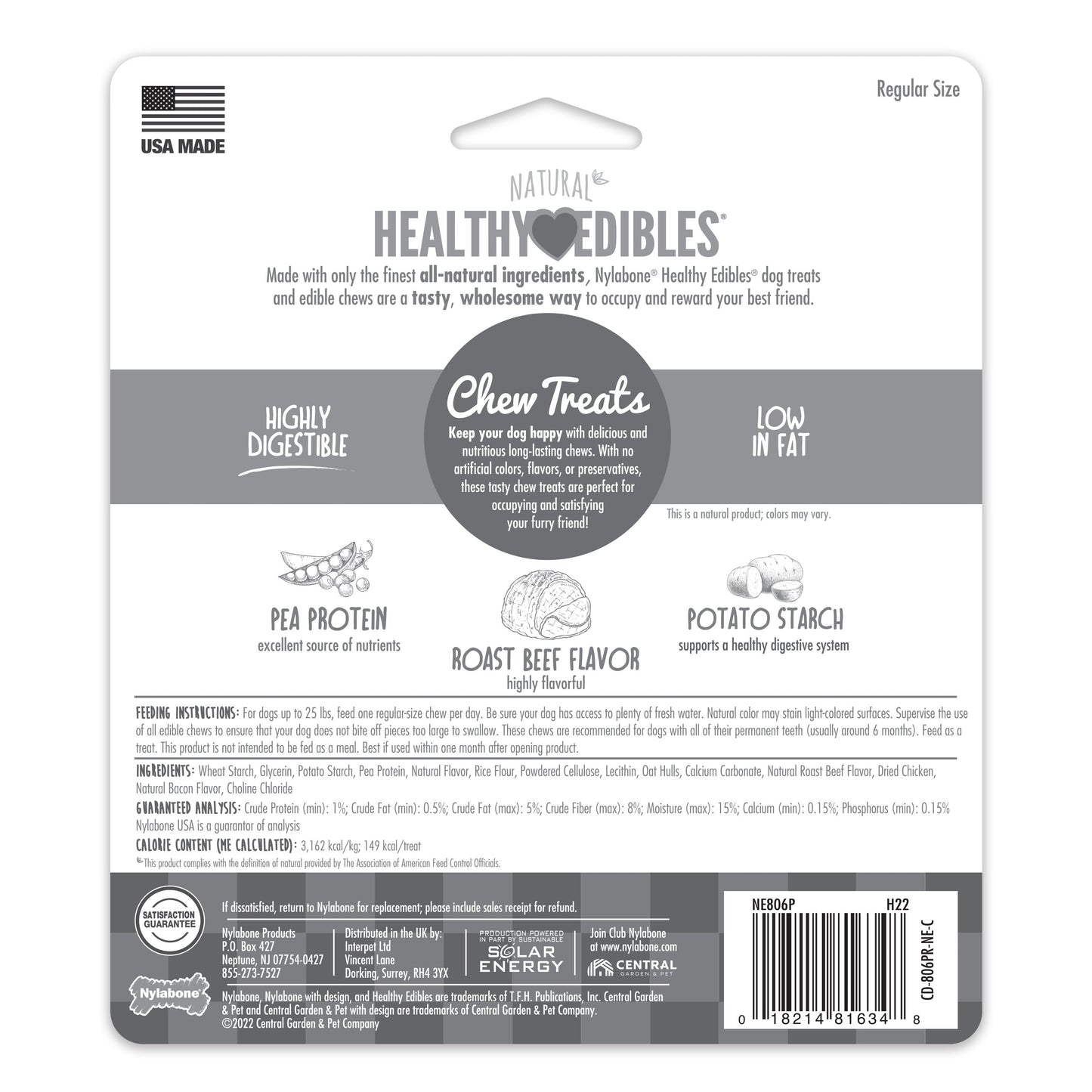 Nylabone Healthy Edibles AllNatural Long Lasting Roast Beef Dog Chew Treats Roast Beef, SMall/Regular Up To 25 Ibs. 3 ct