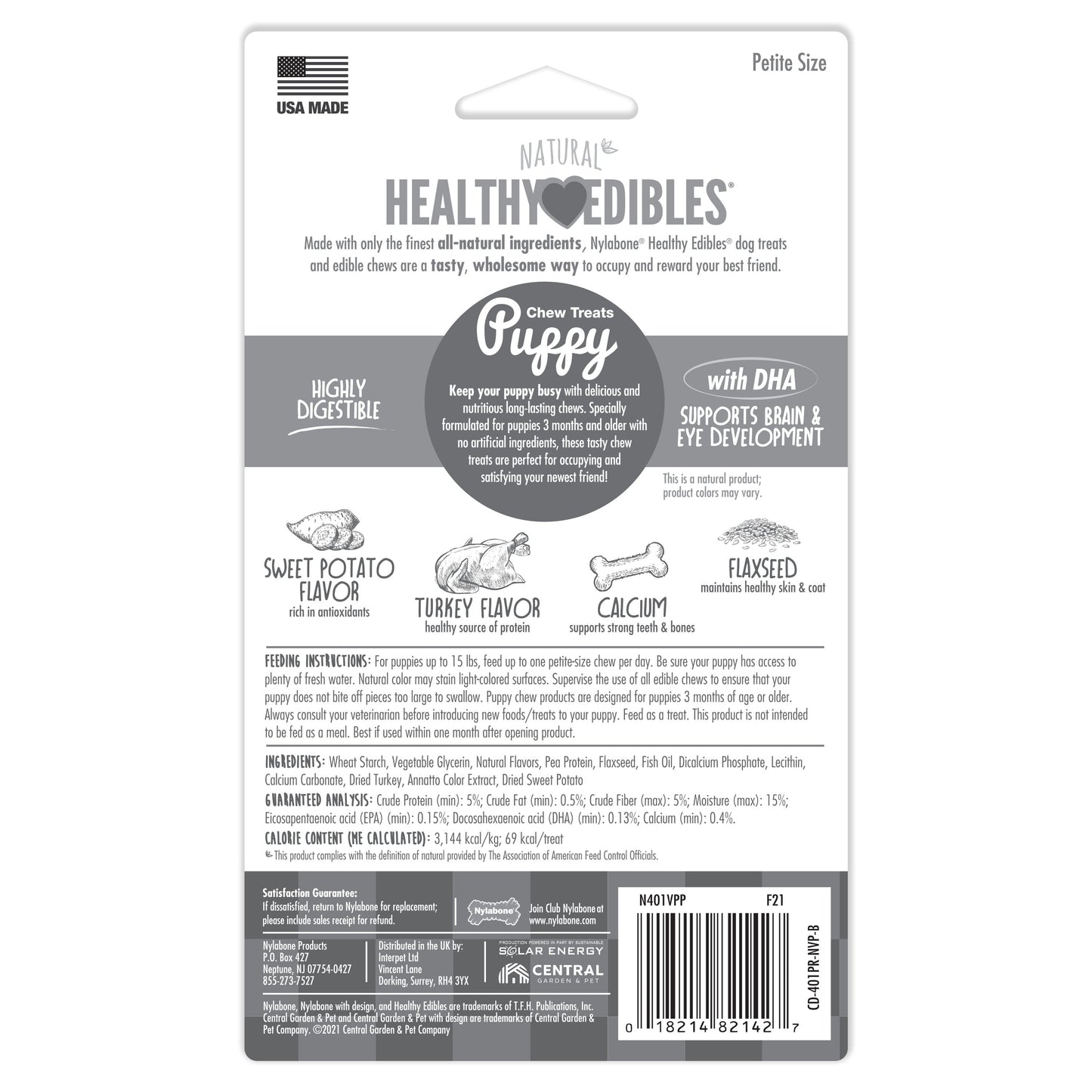 Nylabone Healthy Edibles Puppy Turkey Sweet Potato Dog Chew Treats Turkey Sweet Potato, XS/Petite Up To 15 Lbs. 4 ct