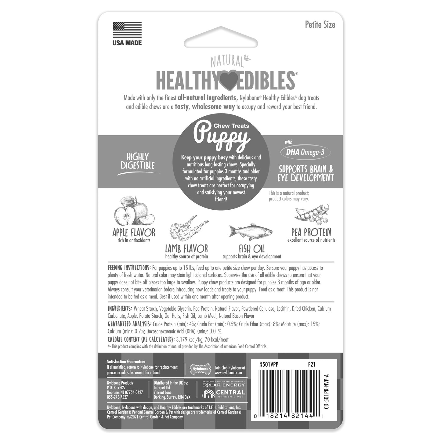 Nylabone Healthy Edibles Puppy AnimalShaped Lamb Apple Dog Chew Treats Lamb Apple, XS/Petite Up To 15 Lbs. 4 ct