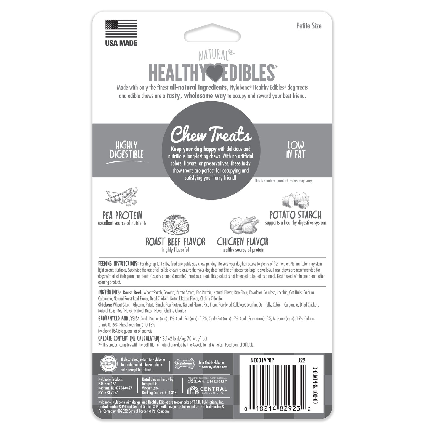 Nylabone Healthy Edibles AllNatural Long Lasting Roast Beef and Chicken Dog Chew Treats Roast Beef Chicken, XS/Petite Up To 15 Lbs. 8 ct