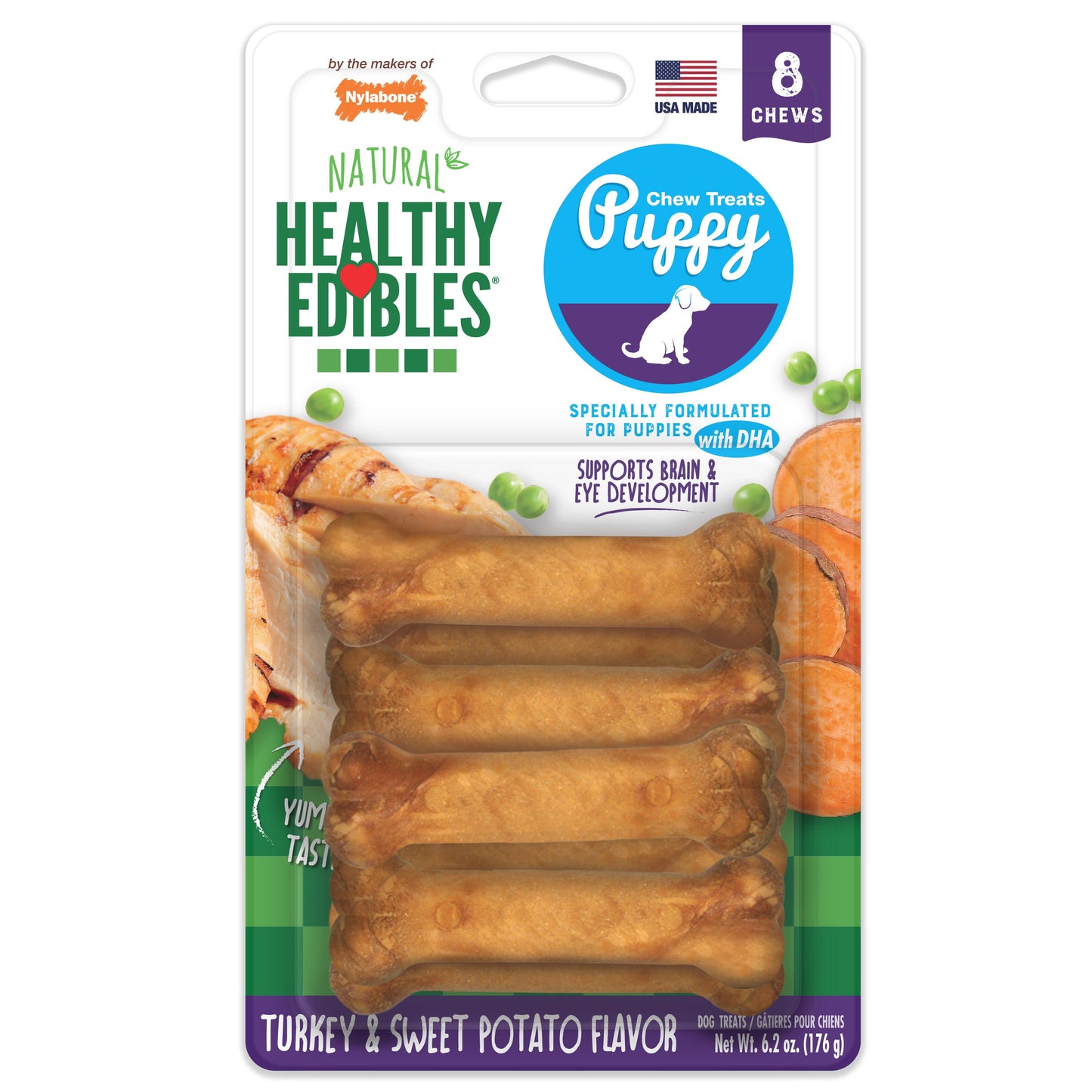 Nylabone Healthy Edibles Puppy Turkey Sweet Potato Dog Chew Treats Turkey Sweet Potato, XS/Petite Up To 15 Lbs. 8 ct