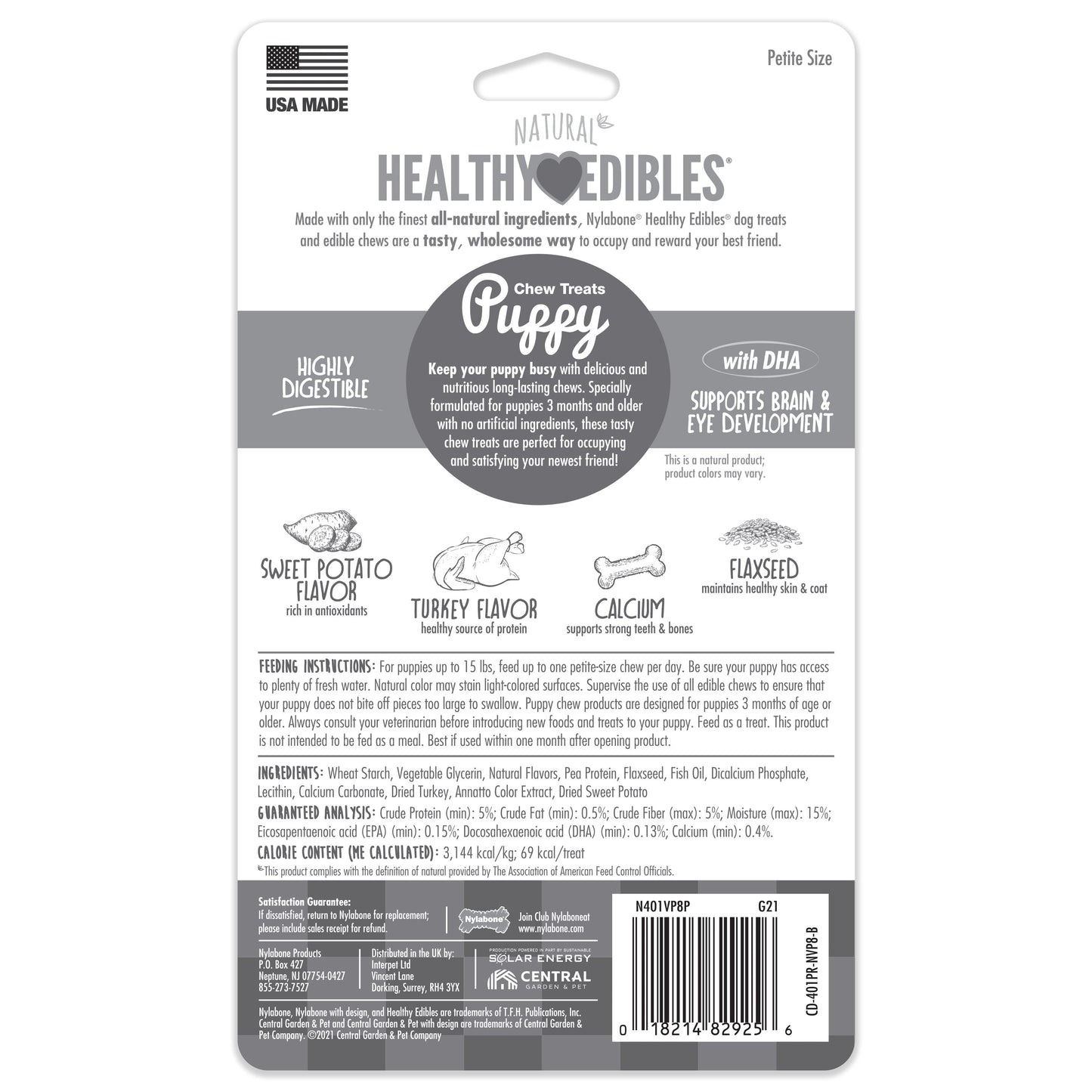 Nylabone Healthy Edibles Puppy Turkey Sweet Potato Dog Chew Treats Turkey Sweet Potato, XS/Petite Up To 15 Lbs. 8 ct