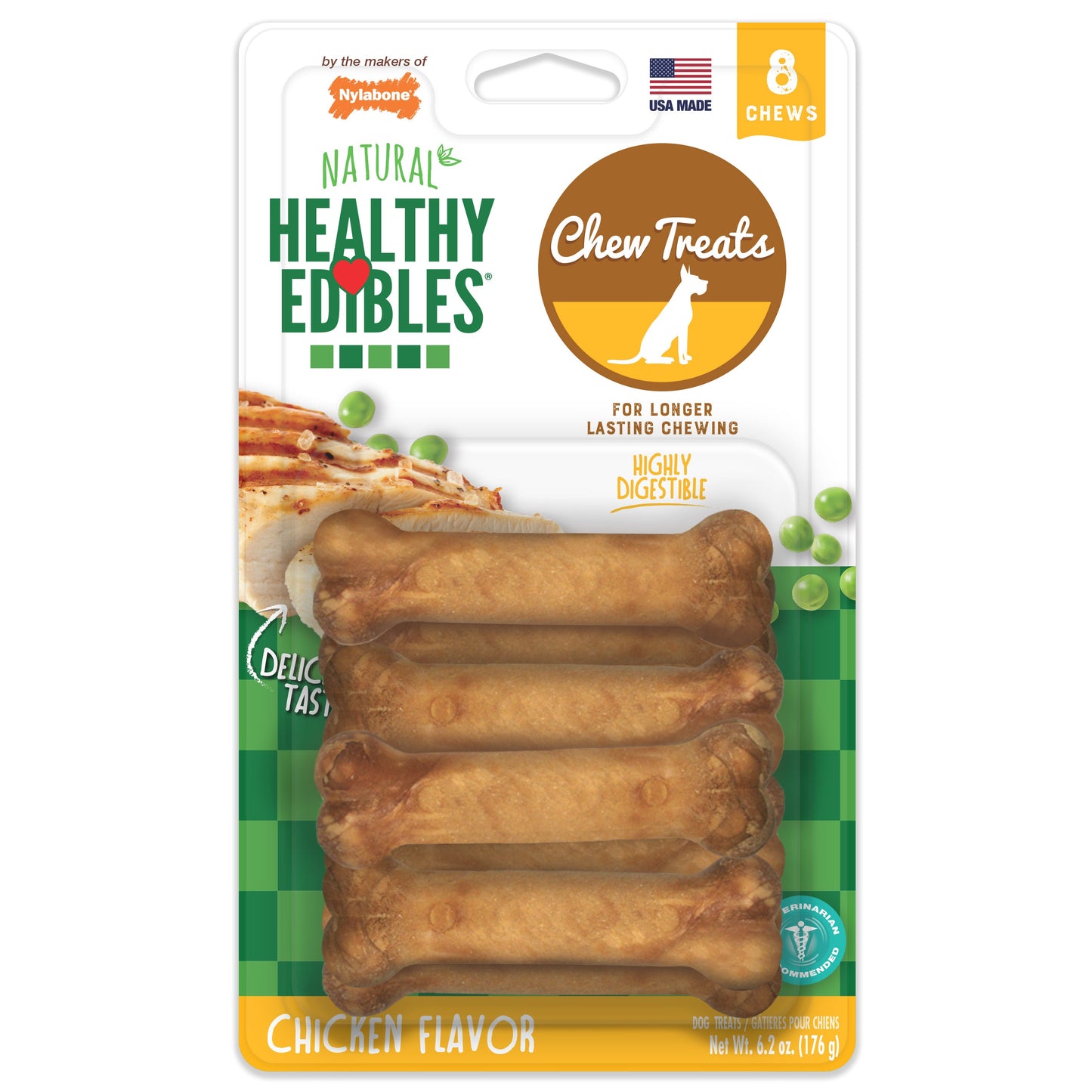 Nylabone Healthy Edibles AllNatural Long Lasting Chicken Dog Chew Treats Chicken, XS/Petite Up To 15 Lbs. 8 ct