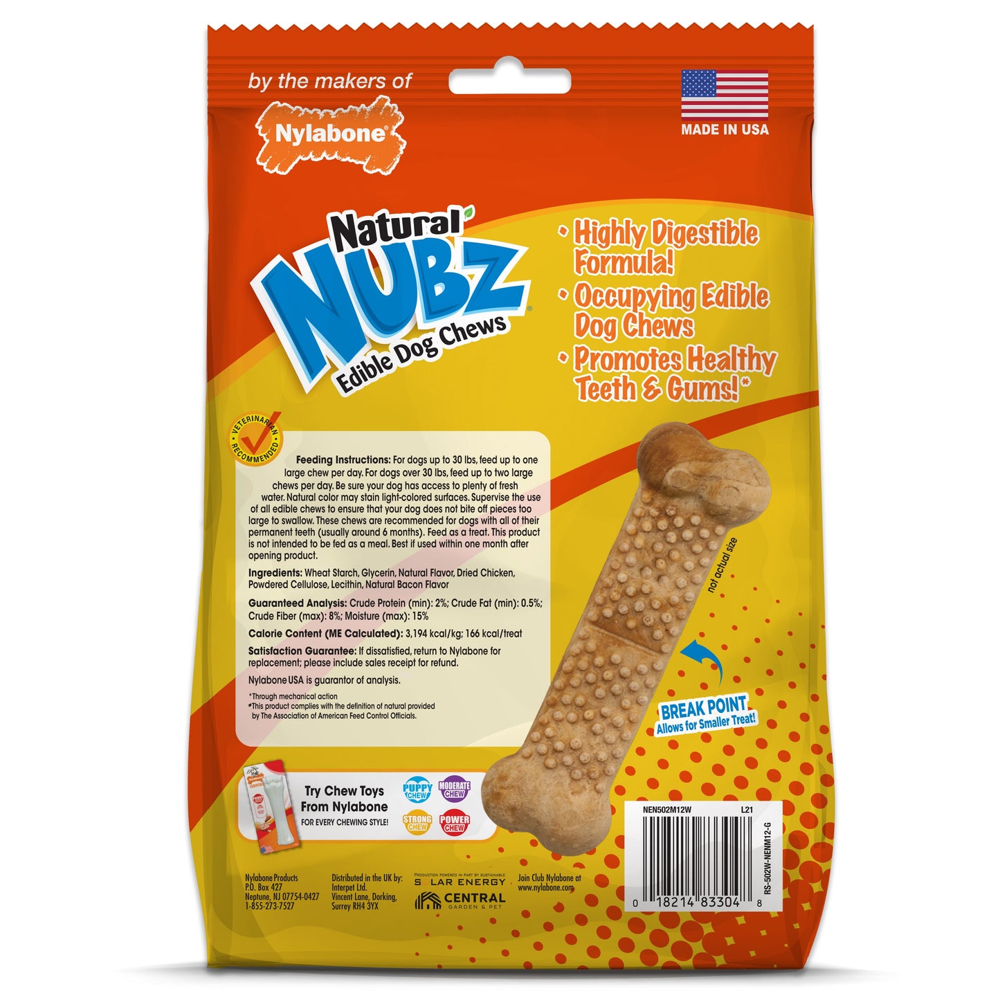 Nylabone Natural Nubz Chicken Dog Treats Chicken, Large 30 Lbs. 12 ct