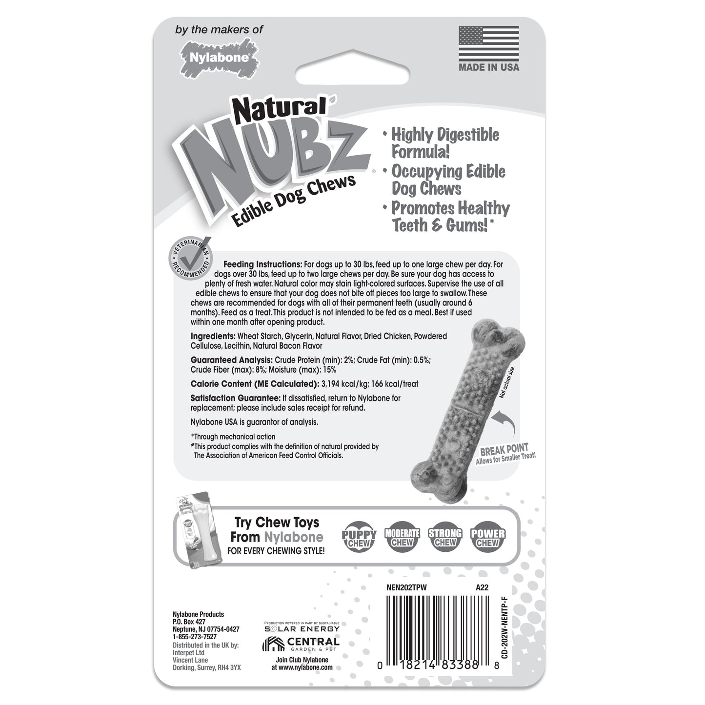 Nylabone Natural Nubz Chicken Dog Treats Chicken, Large 30 Lbs. 2 ct