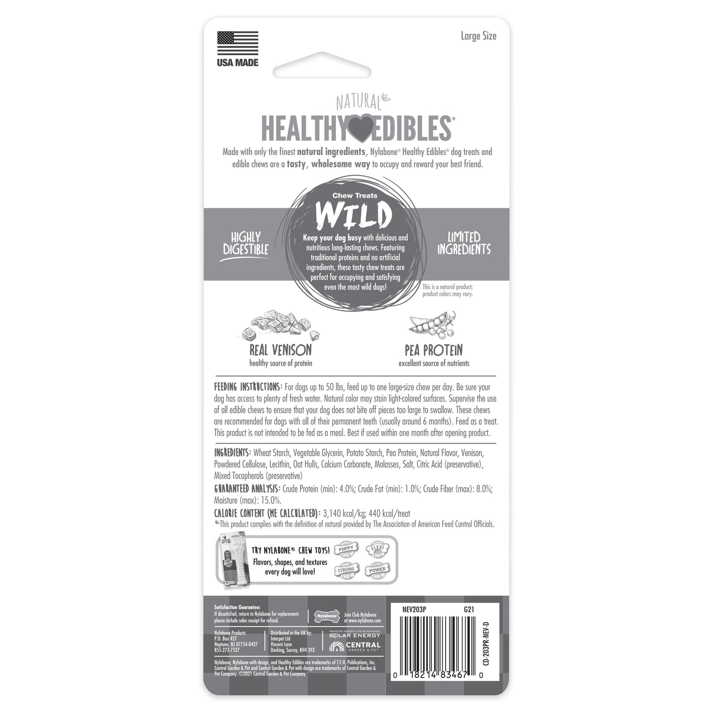 Nylabone Healthy Edibles WILD Natural Long Lasting Venison Dog Chew Treats Venison, Large/Giant Up To 50 Lbs. 1 ct