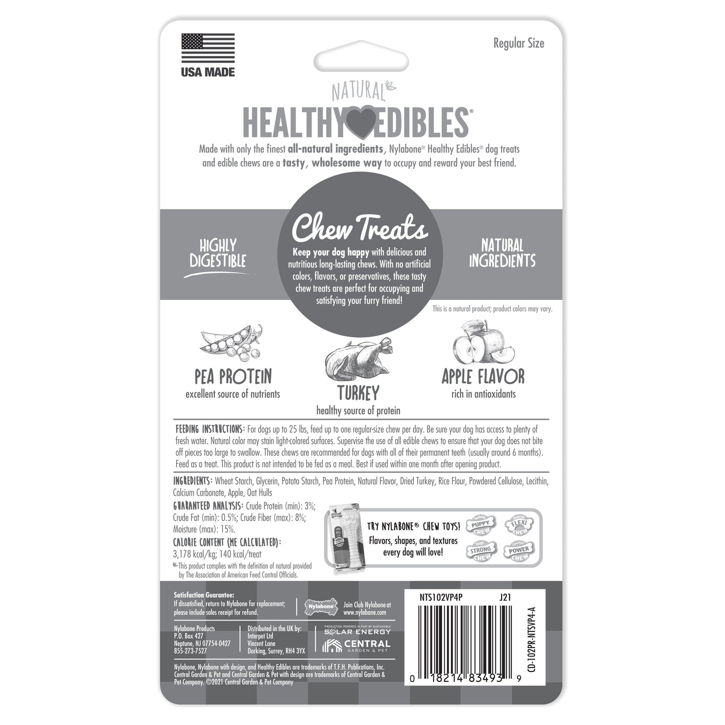 Nylabone Healthy Edibles AllNatural Long Lasting Turkey Apple Dog Chew Treats Turkey Apple, SMall/Regular Up To 25 Ibs. 4 ct