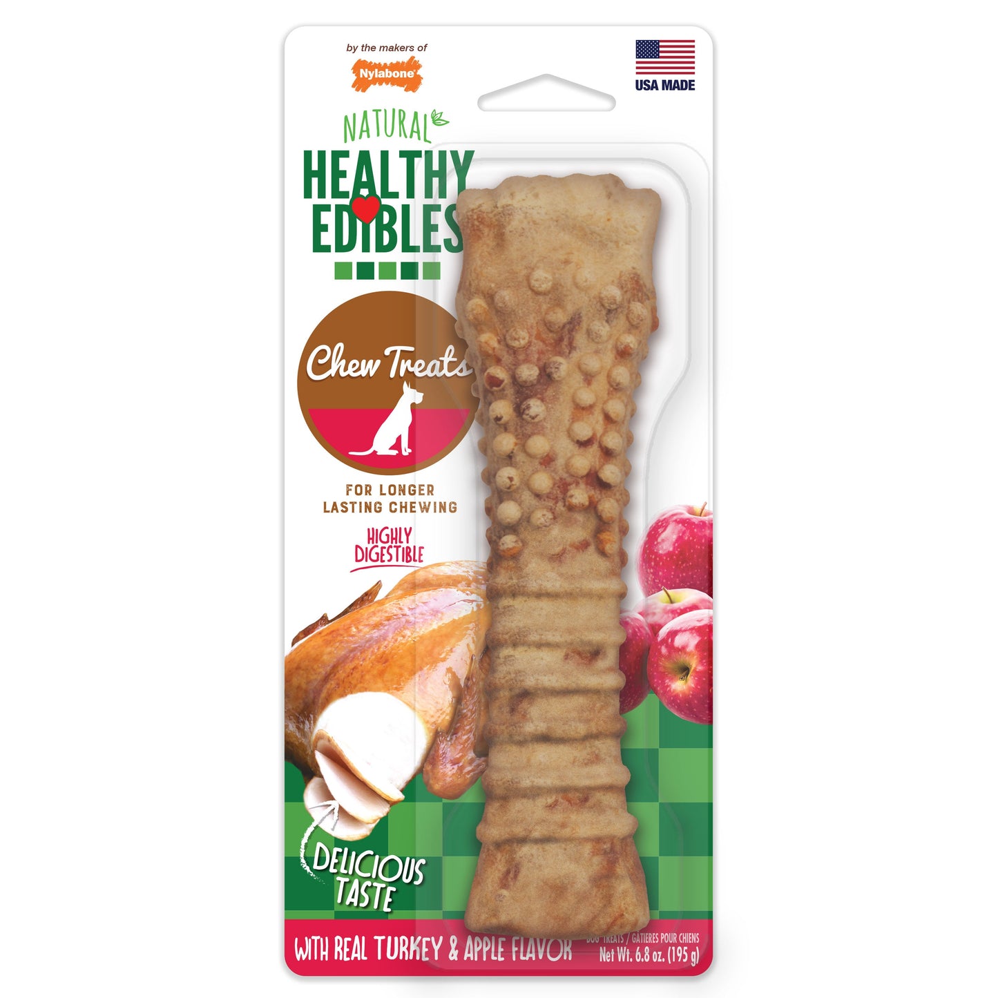Nylabone Healthy Edibles AllNatural Long Lasting Turkey Apple Dog Chew Treats Turkey Apple, XL/Souper 50 Lbs. 1 ct