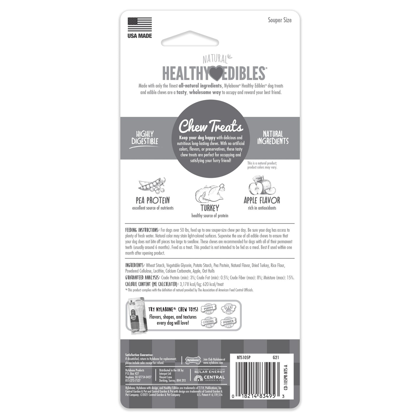 Nylabone Healthy Edibles AllNatural Long Lasting Turkey Apple Dog Chew Treats Turkey Apple, XL/Souper 50 Lbs. 1 ct