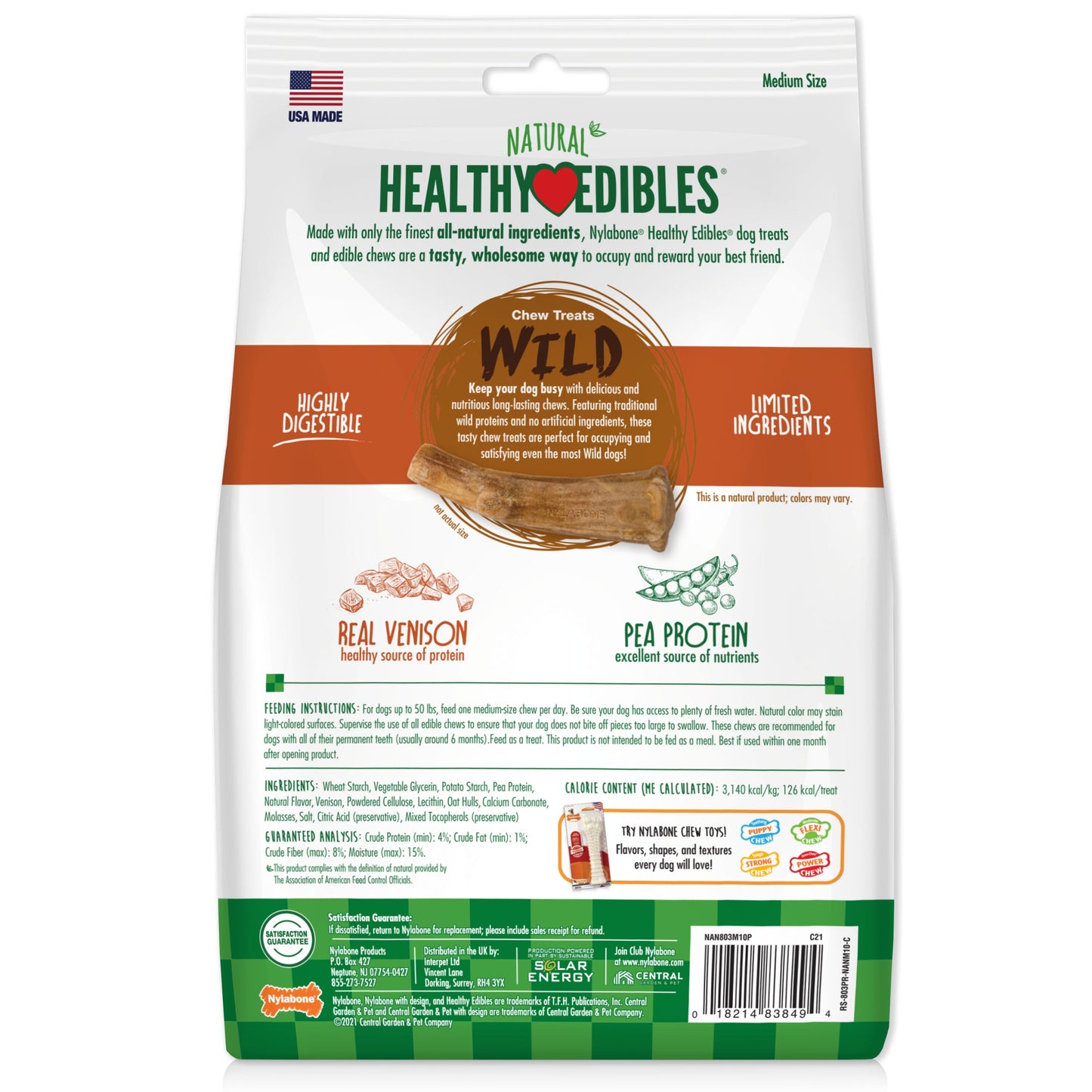 Nylabone Healthy Edibles WILD Antler Natural Long Lasting Dog Chew Treats Venison, Large/Giant Up To 50 Lbs. 10 ct