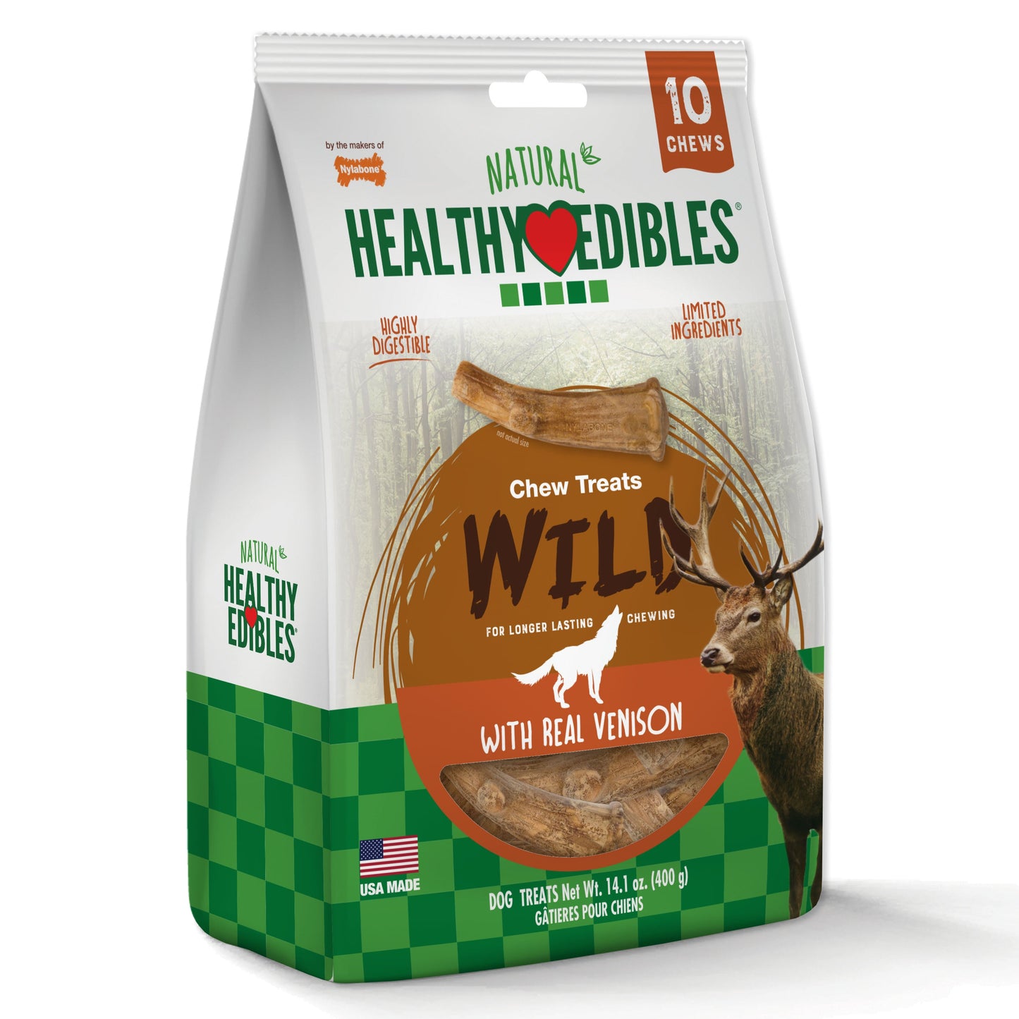 Nylabone Healthy Edibles WILD Antler Natural Long Lasting Dog Chew Treats Venison, Large/Giant Up To 50 Lbs. 10 ct