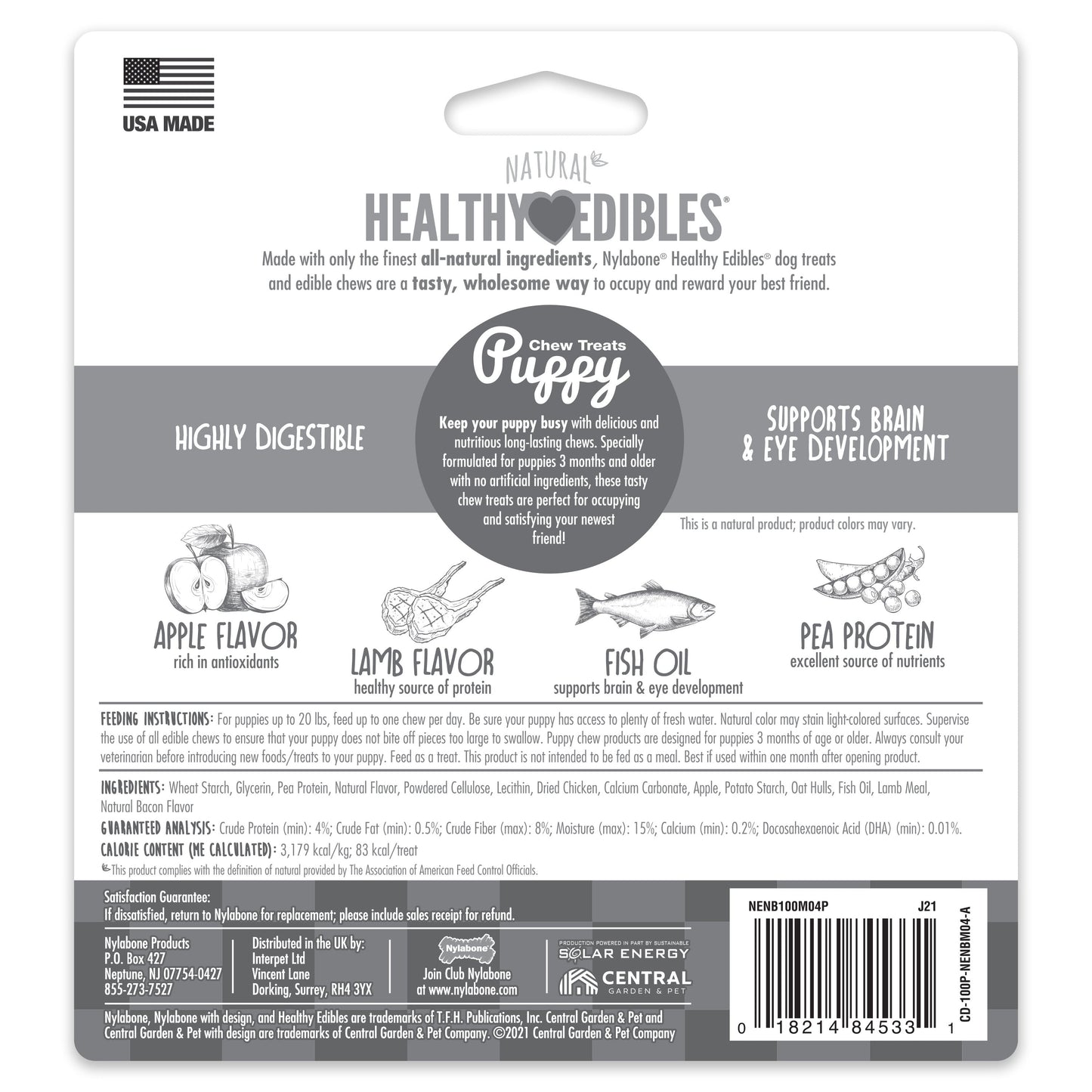 Nylabone Healthy Edibles Puppy AnimalShaped Lamb Apple Dog Chew Treats Lamb Apple, SMall/Regular Up To 25 Ibs. 4 ct