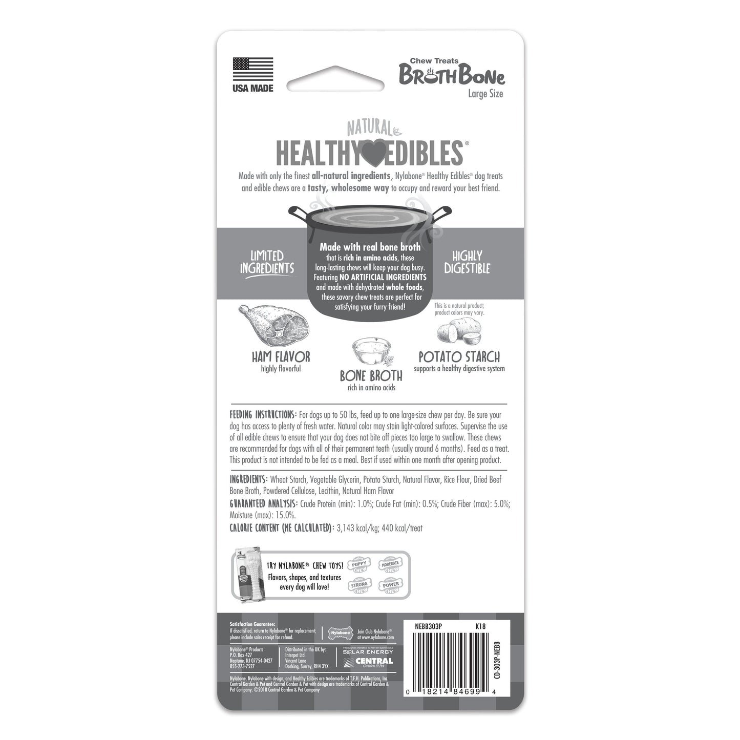 Nylabone Healthy Edibles Broth Bone Natural Dog Treats 1 Count, Giant Up To 50 lb