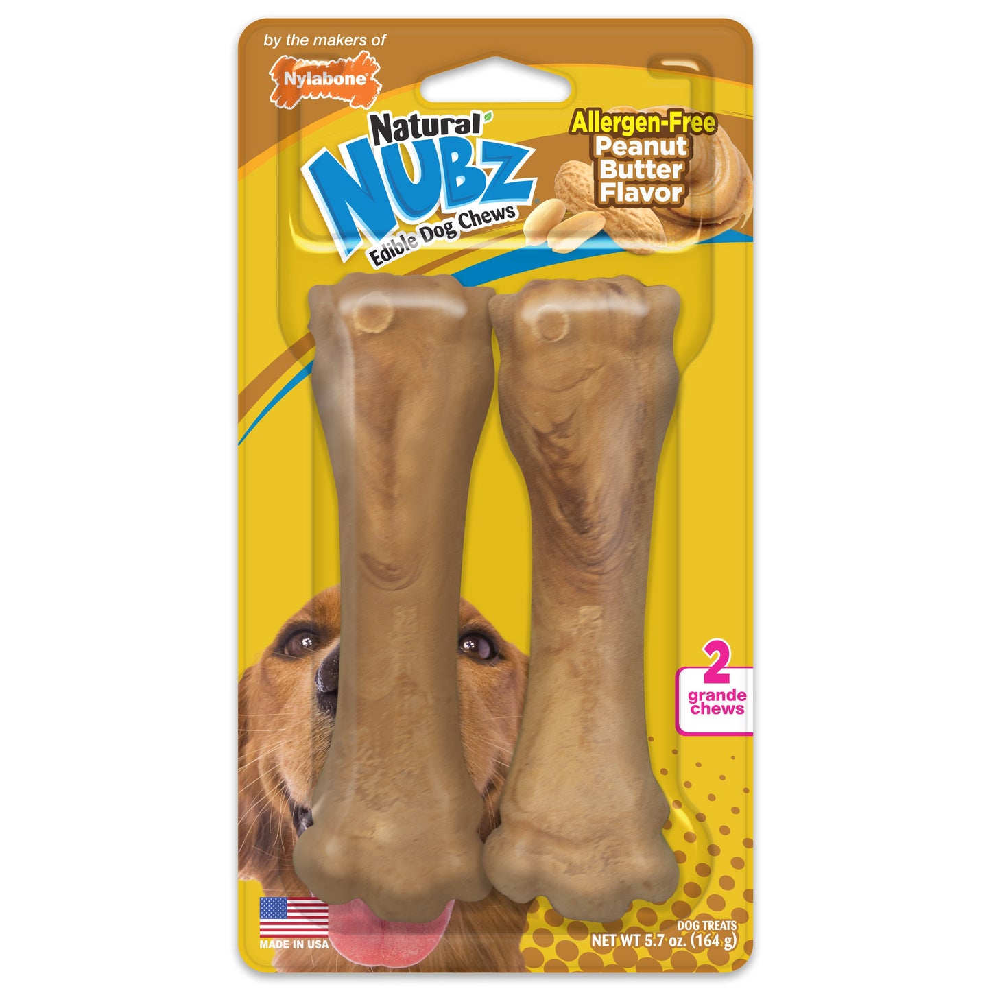 Nylabone Natural Nubz Dog Treats, AllergenFree Peanut Butter Peanut Butter, Jumbo Up To 50 Lbs. 2 ct