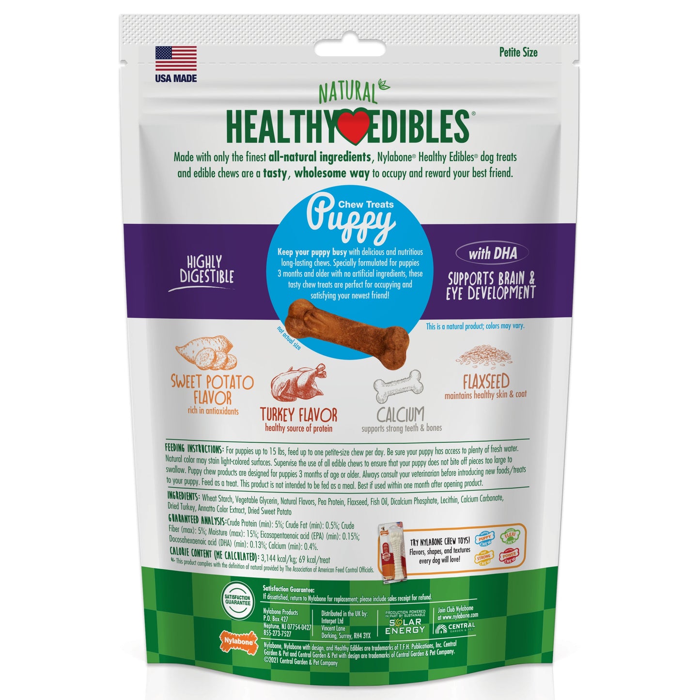 Nylabone Healthy Edibles Puppy Turkey Sweet Potato Dog Chew Treats Turkey Sweet Potato, XS/Petite Up To 15 Lbs. 16 ct