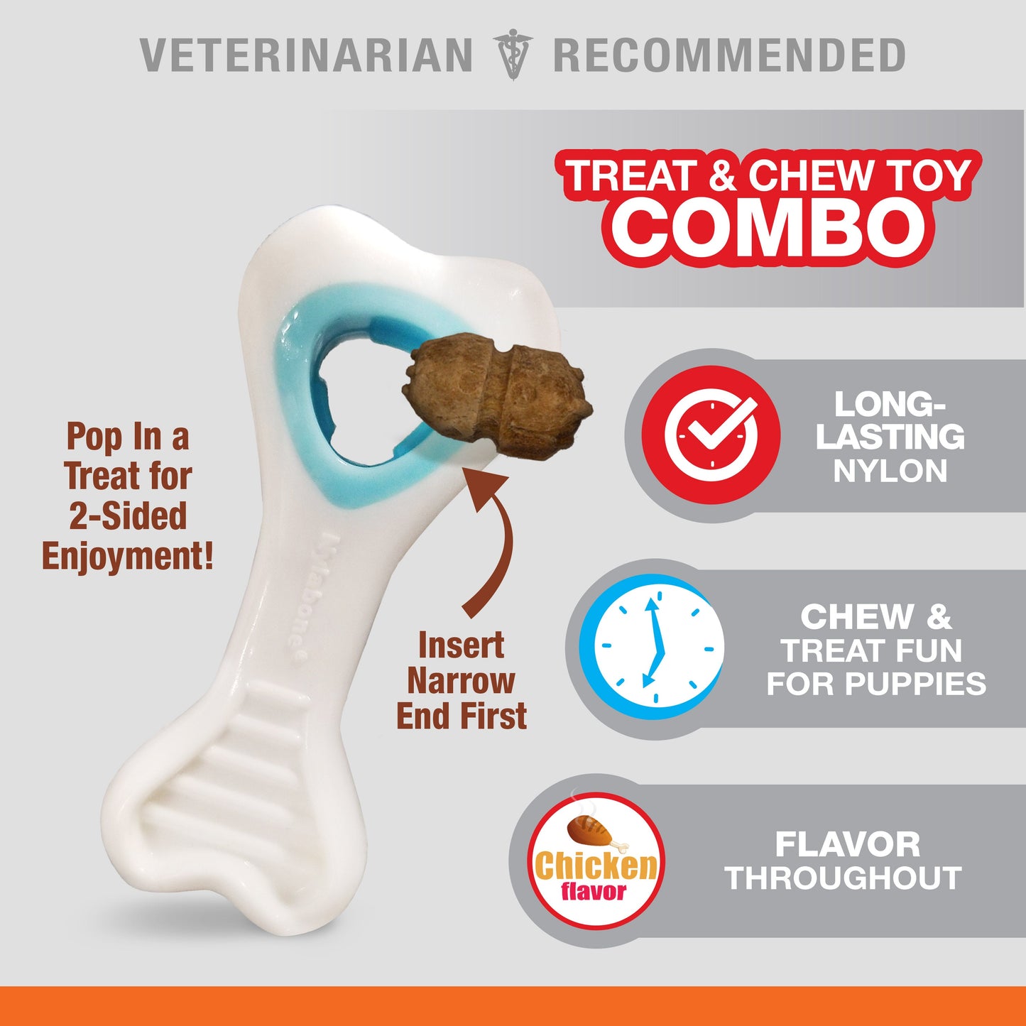 Nylabone Puppy Power Chew Knuckle Bone & Pop-In Puppy Treat Toy Combo Chicken 1ea/XS/Petite - Up To 15 lb