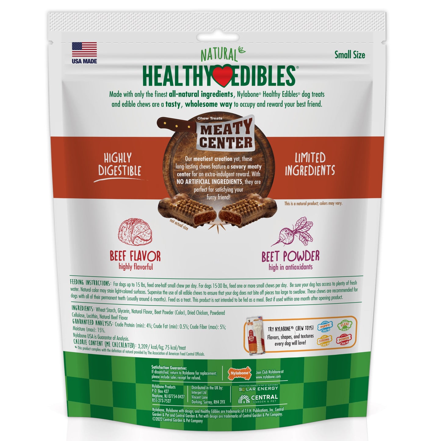 Nylabone Healthy Edibles Meaty Center Natural Dog Treats Beef, SMall Up To 30 Lbs. 12 ct
