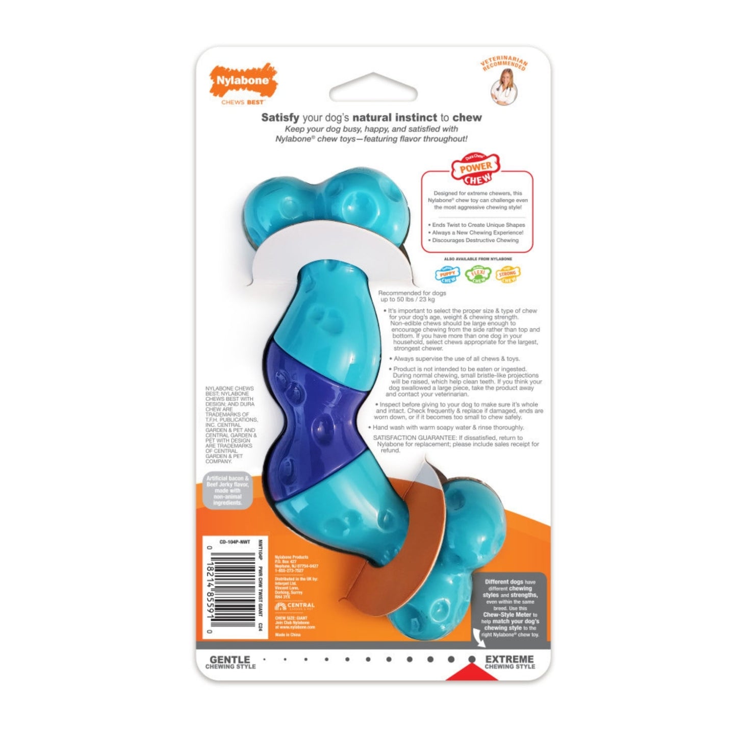 Nylabone Power Chew Twist 'N Chew Dog Toy Bacon & Beef Jerky, 1ea/Large/Giant - Up To 50 Lbs. (1 ct)