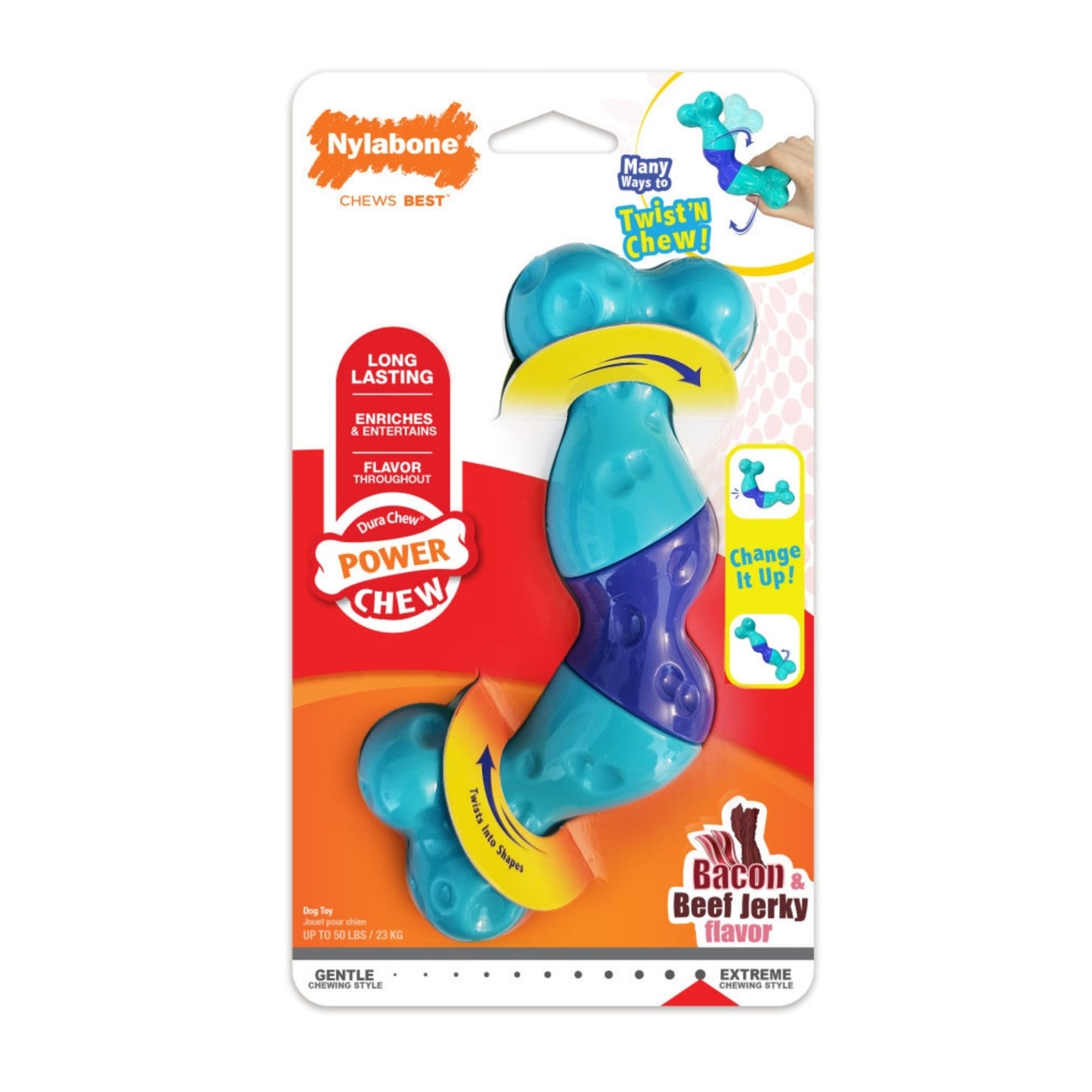 Nylabone Power Chew Twist 'N Chew Dog Toy Bacon & Beef Jerky, 1ea/Large/Giant - Up To 50 Lbs. (1 ct)
