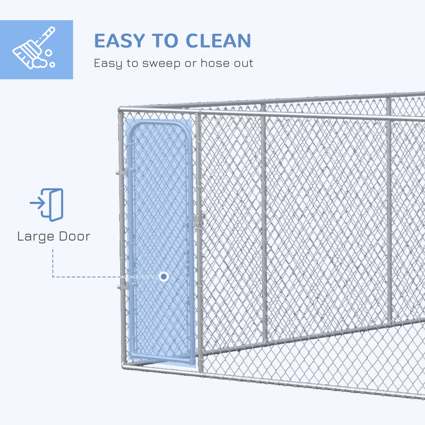 PawHut Large Dog Kennel Outside, Heavy Duty Dog Cage, Outdoor Fence Run with Galvanized Chain Link, Secure Lock, for Large Breeds, Chickens, Ducks, 15' x 15' x 6
