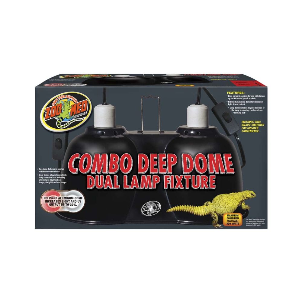 Zoo Med Combo Deep Dome Dual Lamp Fixture Black