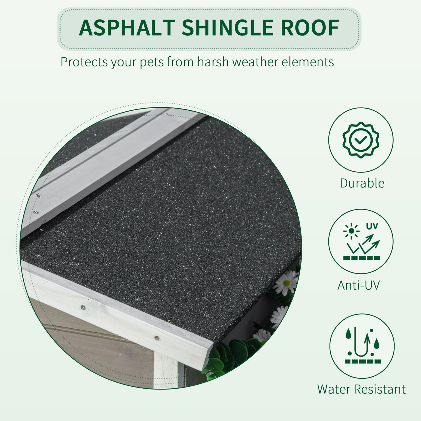 PawHut Wooden Cat House Outdoor with Door, Weatherproof 2-Floor Feral Cat Shelter with Asphalt Roof, Balcony, Dark Gray