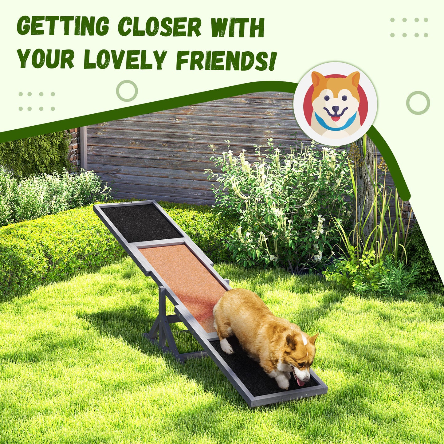 PawHut Wooden Dog Agility Seesaw for Training and Exercise, Weather Resistant, 83" L x 16" W x 14" H, Gray
