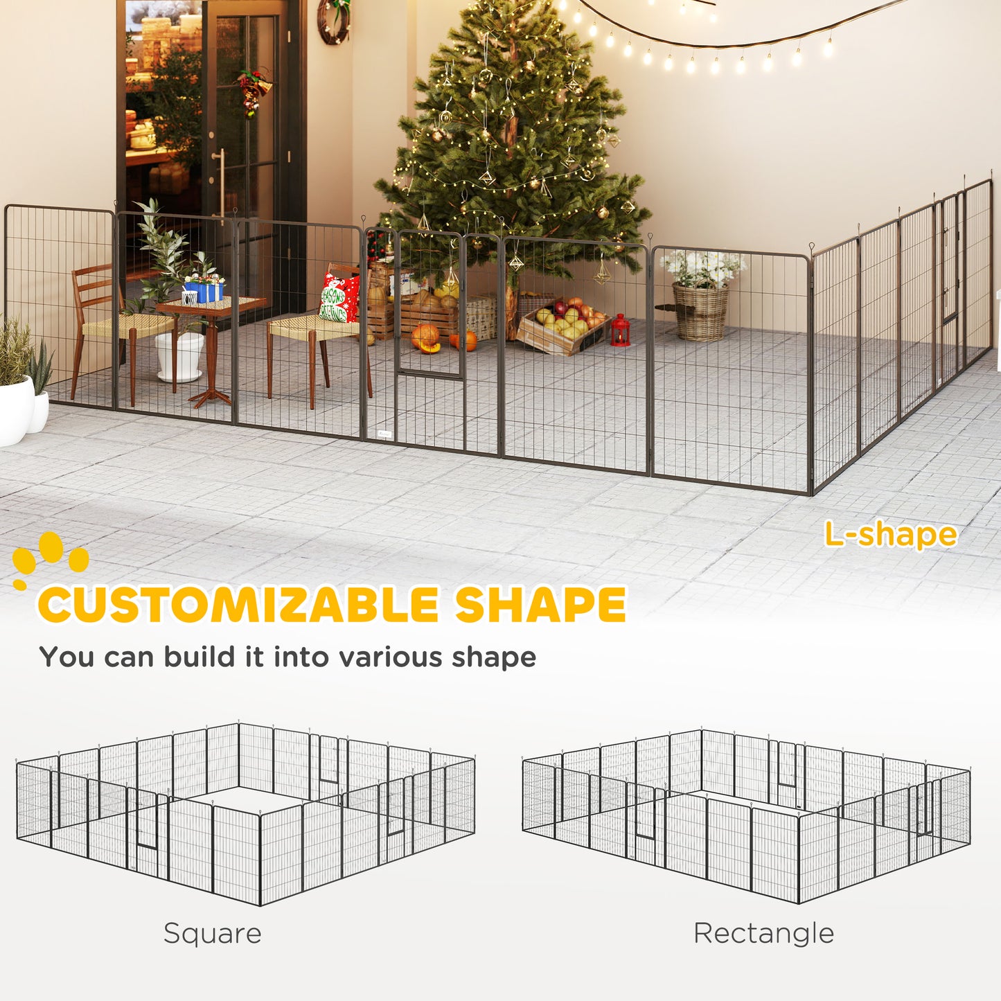 PawHut Dog Playpen for Indoor Outdoor, 24 Panels 44.5" H Puppy Playpen with Lockable Door, DIY Shape Pet Exercise Fence, Black