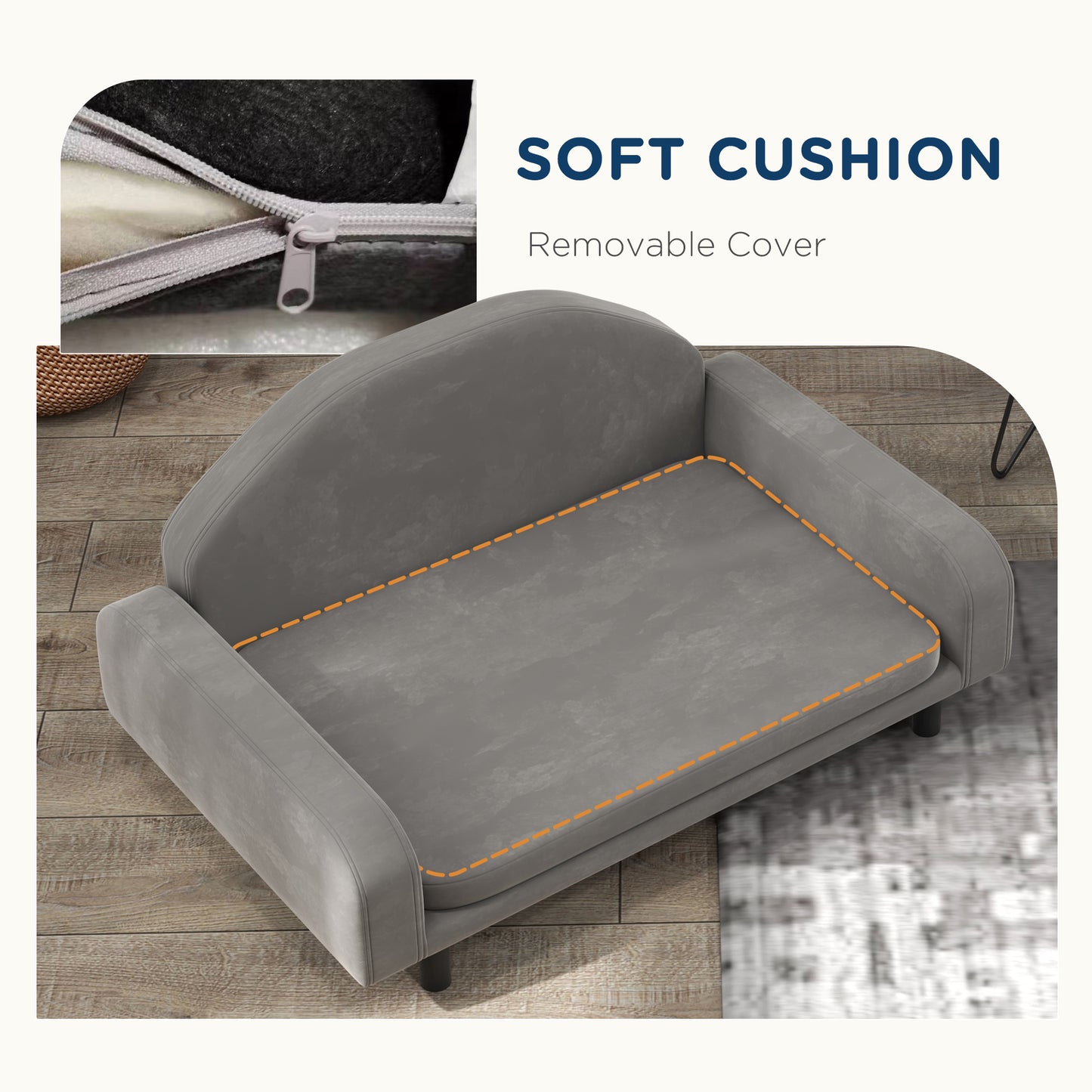 PawHut Raised Dog Sofa for Small and Medium Dogs with Soft Cushion, Gray