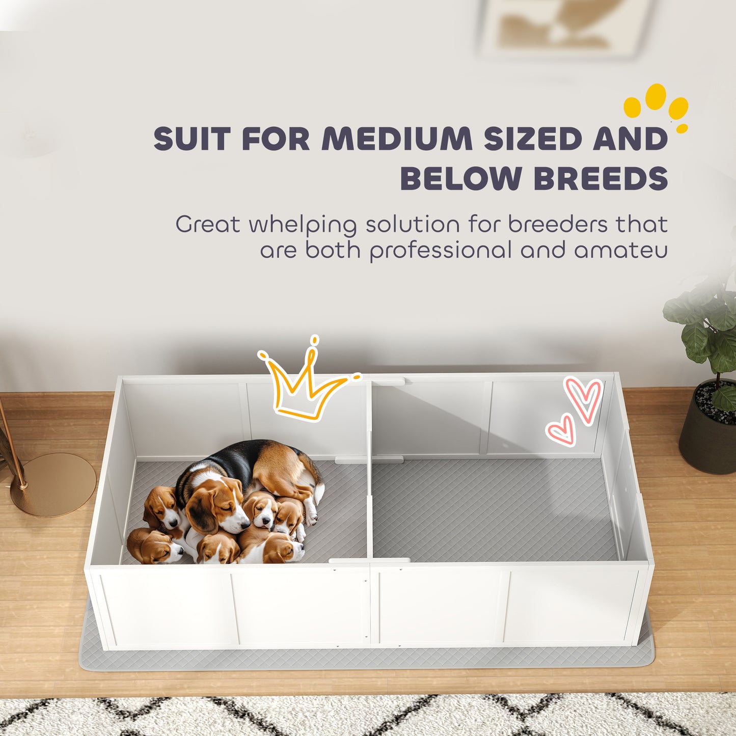PawHut Whelping Box for Dogs and Puppies w/ Waterproof Pee Pad & Adjustable Door for Medium, Small Dogs, 77" x 38" x 19"