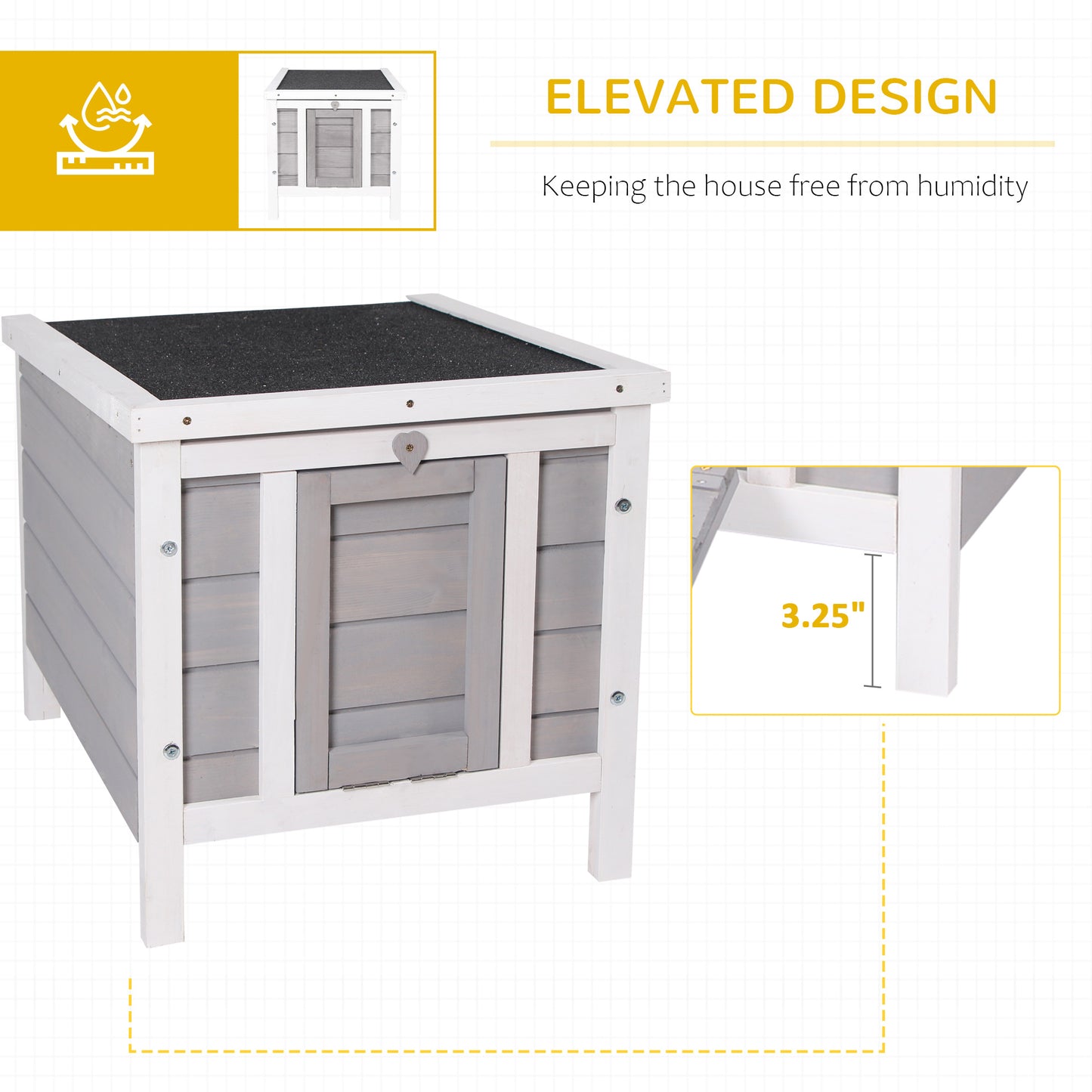 PawHut Small Wooden Rabbit Hutch Bunny Cage Guinea Pig Cage Duck House Dog House with Openable & Waterproof Roof, for Rabbits, Chickens, Ducks, Gray