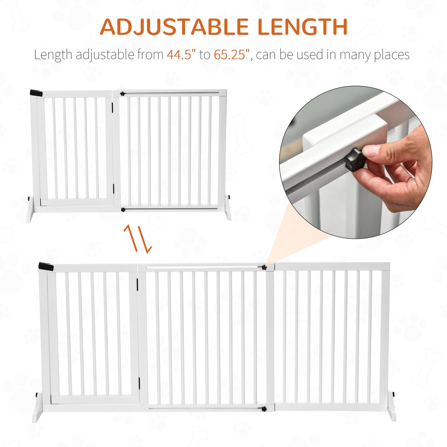 PawHut Freestanding Length Adjustable Wooden Pet Gate with Lockable Door 3 Panels, White