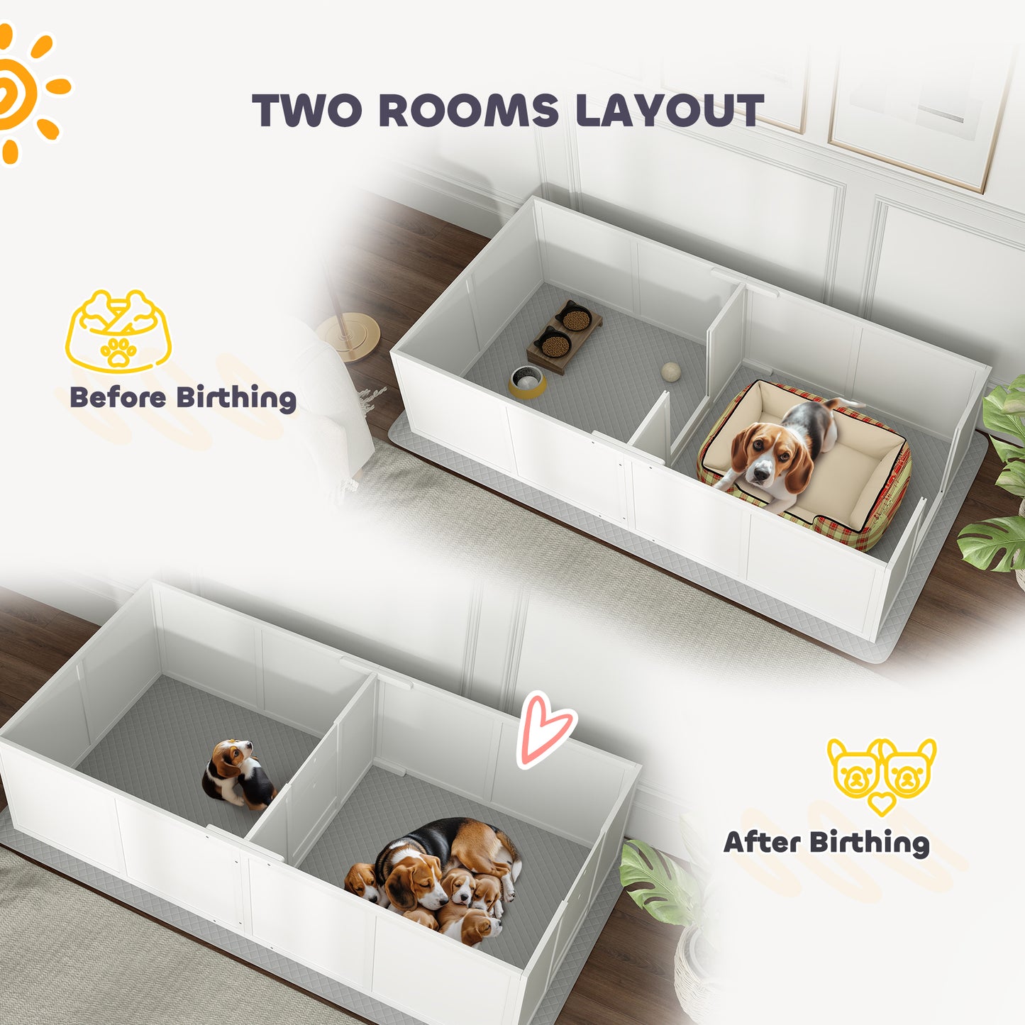 PawHut Whelping Box for Dogs and Puppies w/ Waterproof Pee Pad & Adjustable Door for Medium, Small Dogs, 77" x 38" x 19"