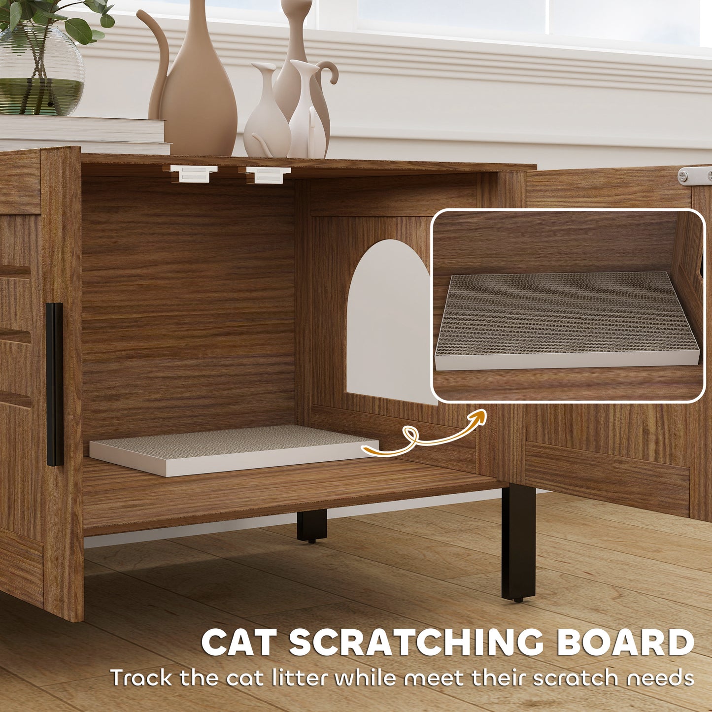 PawHut Cat Litter Box Enclosure w/ Scratching Board – Dark Brown (31.5")