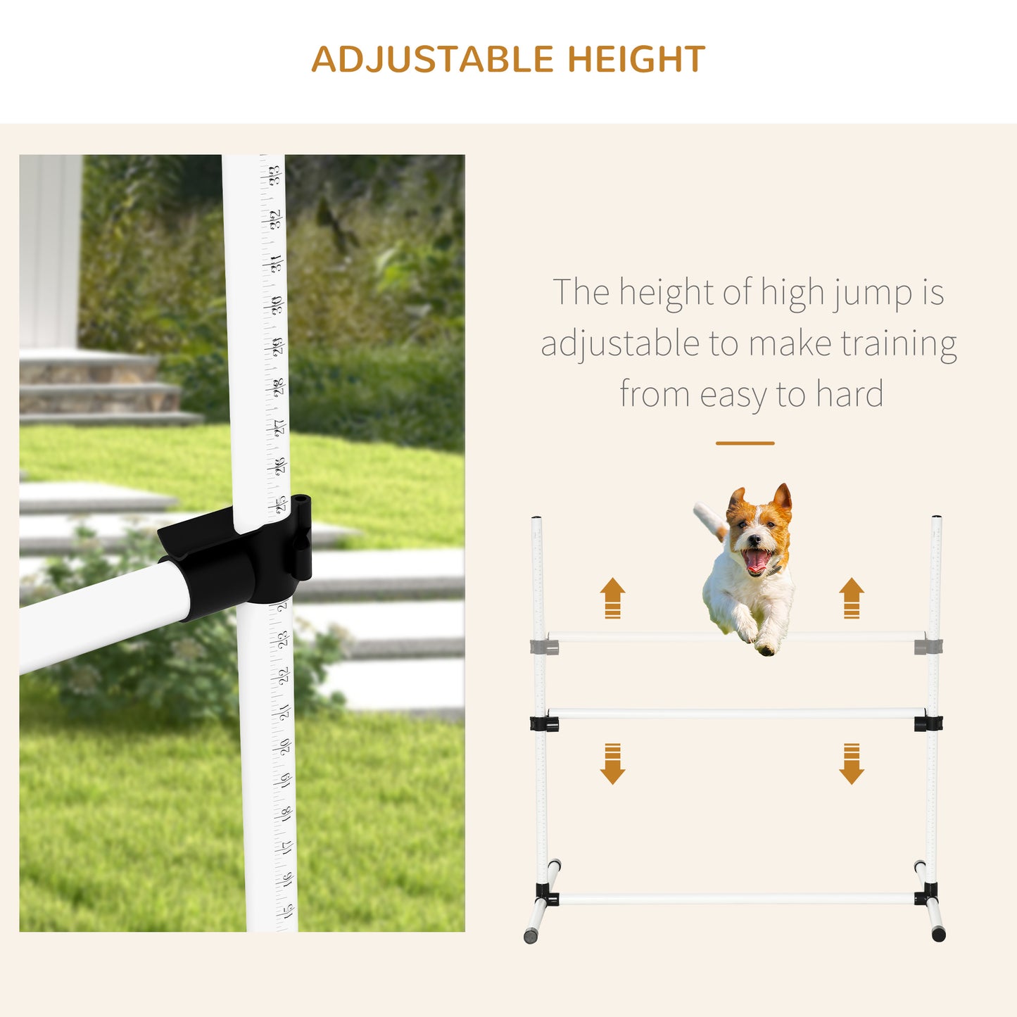 PawHut 8 Piece Dog Agility Set with Adjustable Height Jump Bars, Carry Bag, Displacing Top Bar, White