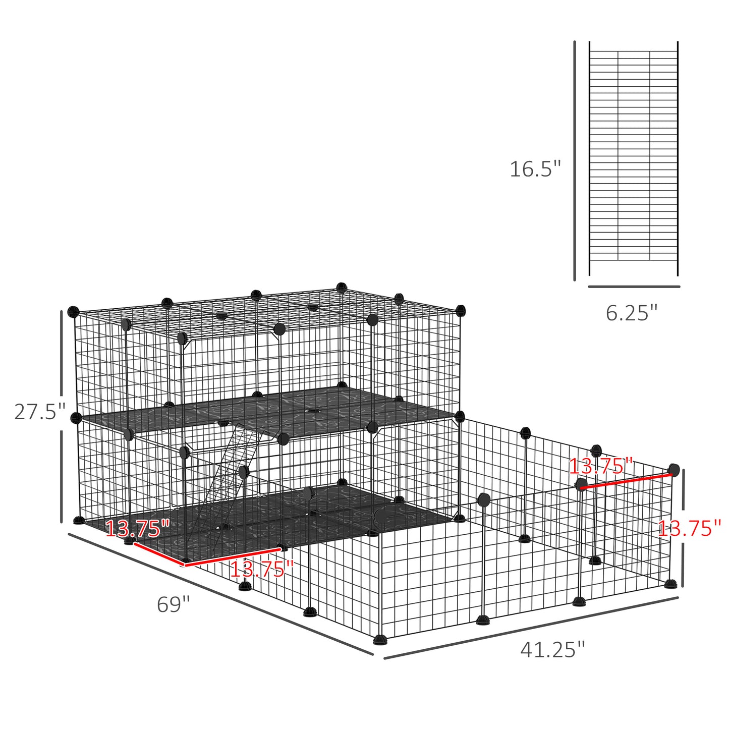 PawHut Pet Playpen with Door, Metal Mesh Cage with Mallet, Black