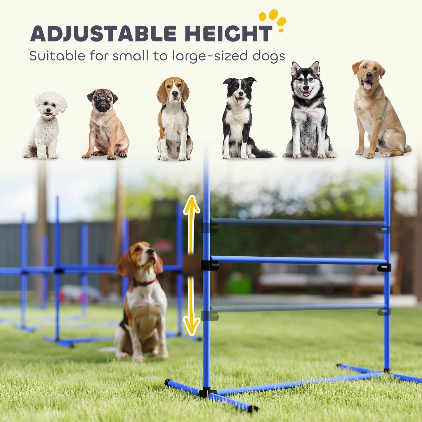 PawHut 6 Piece Dog Agility Set with Adjustable Height Jump Bars, Carry Bag, Displacing Top Bar, Blue