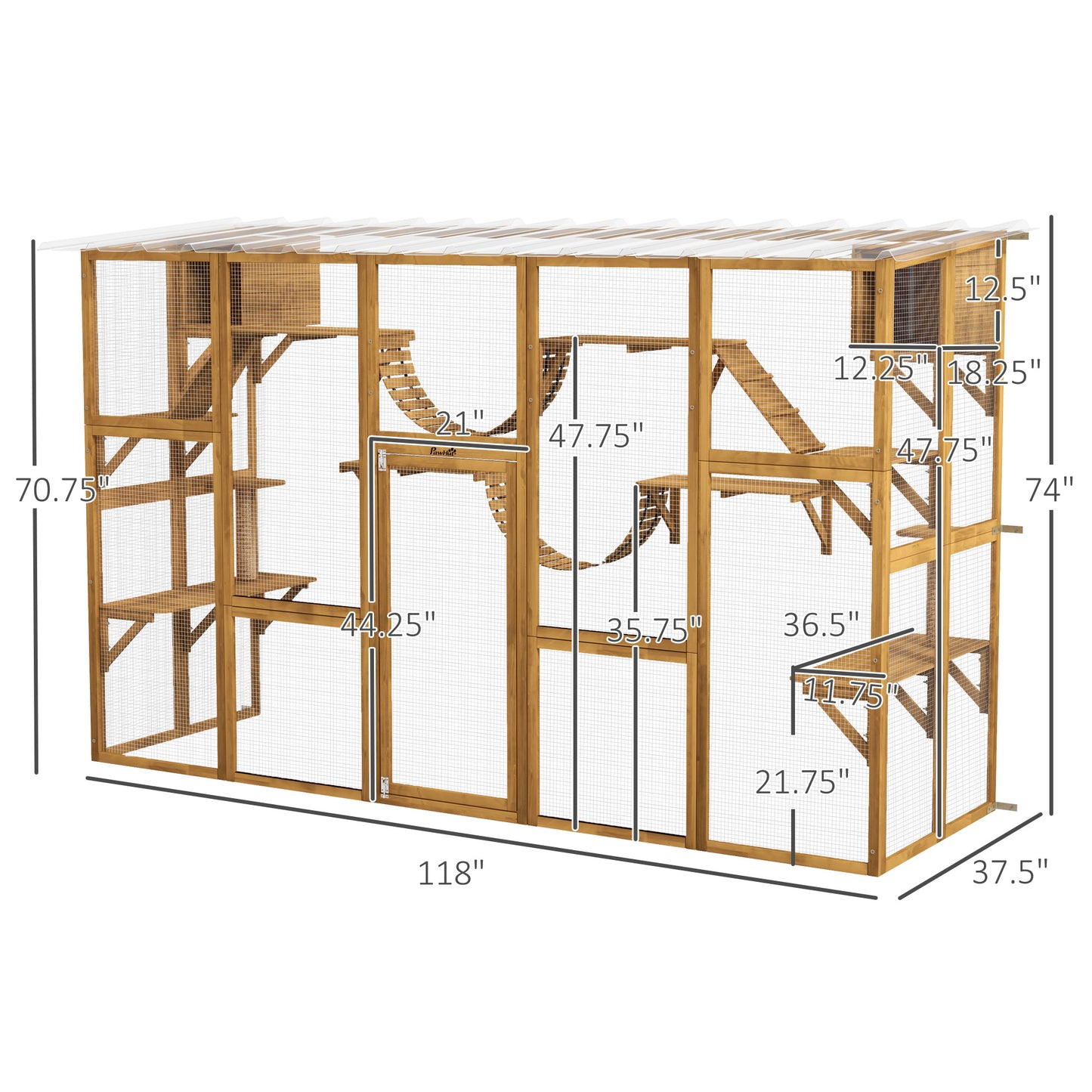 PawHut Catio Playground Cat Window Box Outside Enclosure for Multiple Cats w/ Shelves & Bridges, Yellow