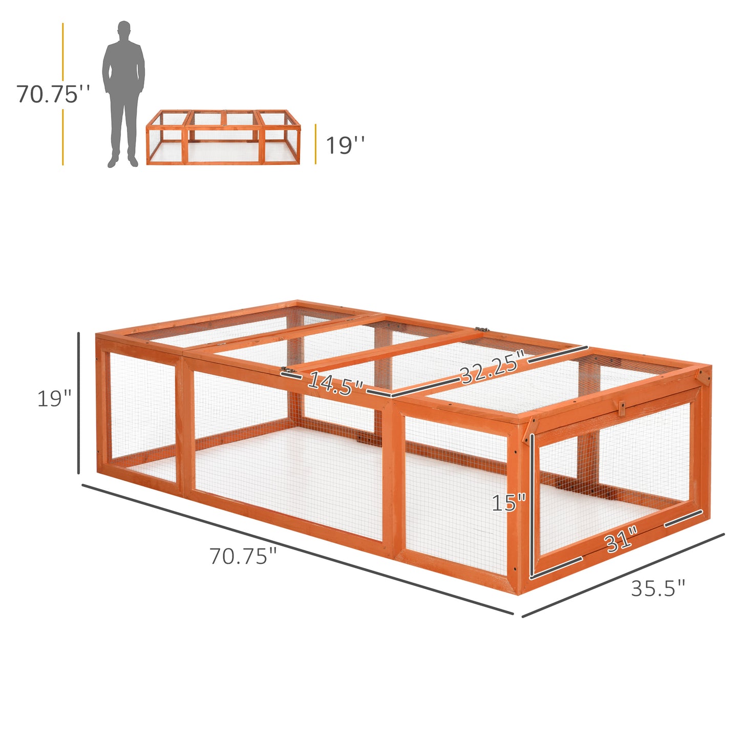 PawHut Large Wooden Rabbit Hutch Small Animal Habitat Enclosure Outdoor Run and Lockable Doors - Natural