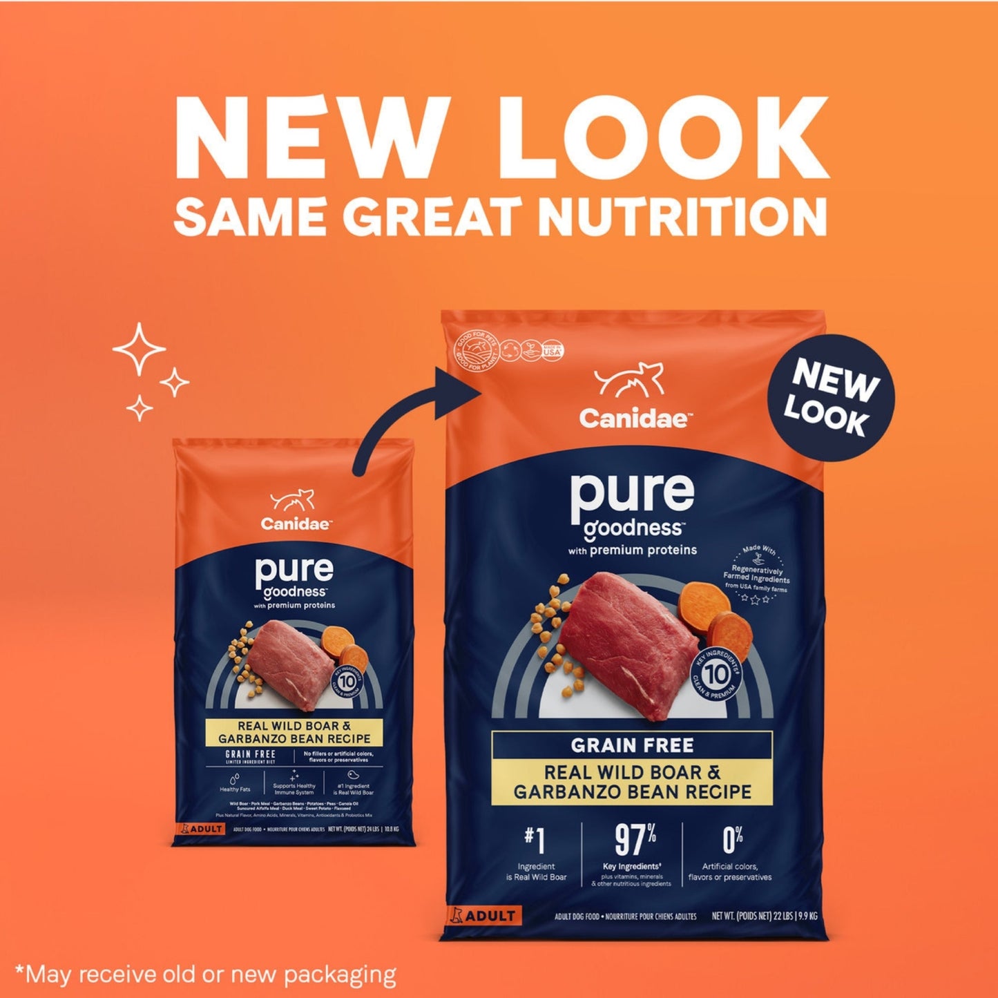 CANIDAE PURE Goodness Grain-Free LID Dry Dog Food Wild Boar & Garbanzo Bean 22lb