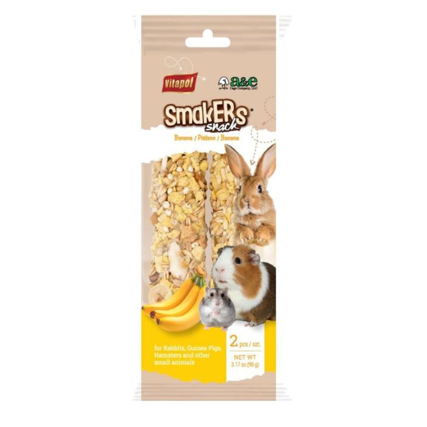 A E Cages Vitapol Smakers Small Animal Treat Stick Banana, 6ea/2 pk