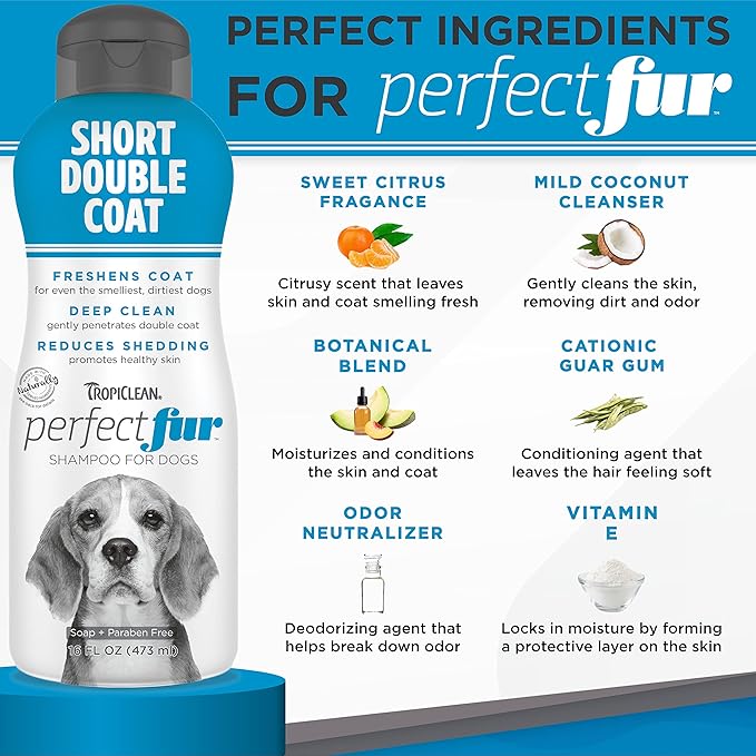 TropiClean PerfectFur Short Double Coat Shampoo for Dogs 1ea/16 oz