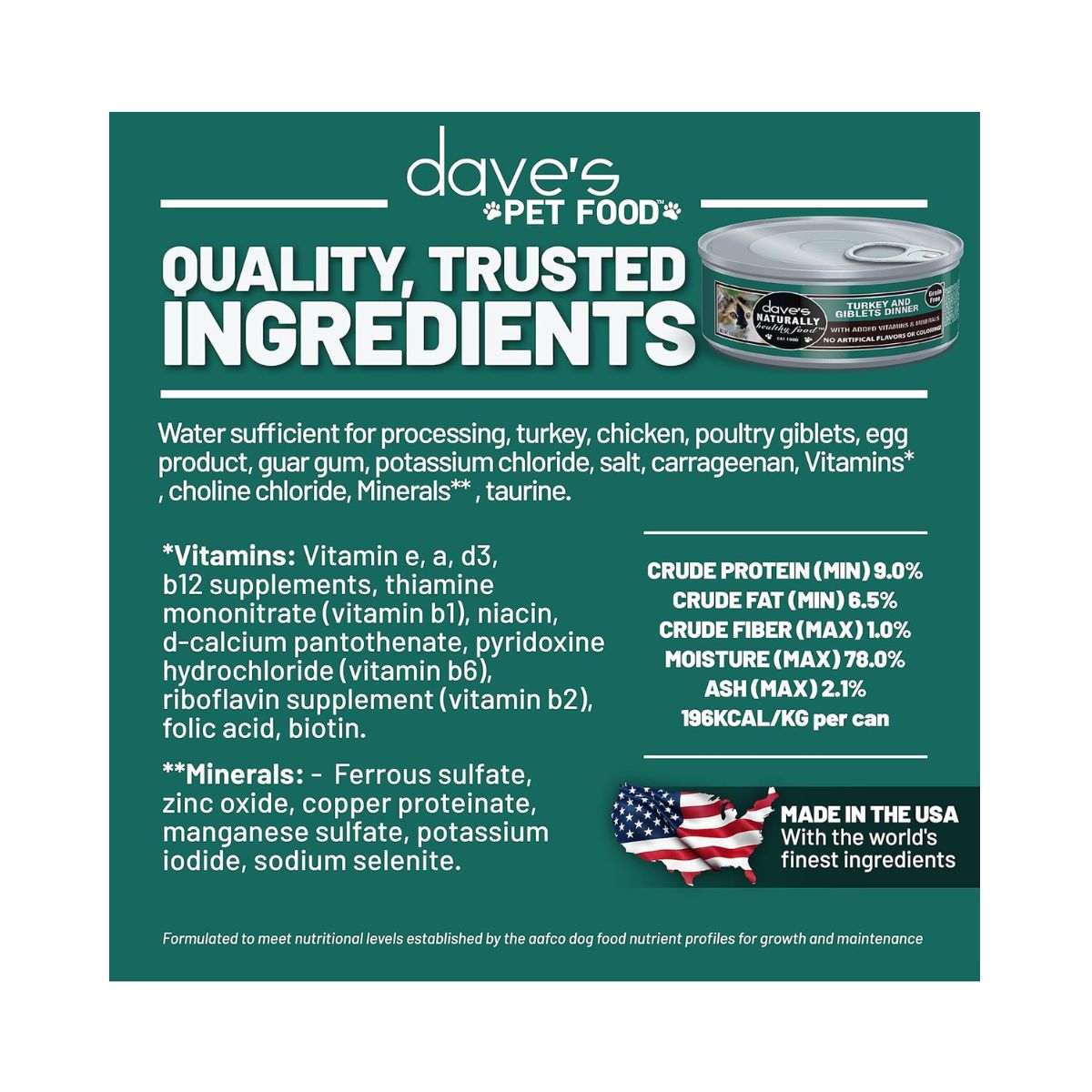 Daves Naturally Healthy Cat Food; Turkey and Giblets Dinner 5.5oz. (Case of 24)