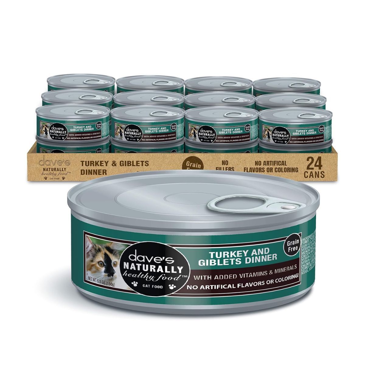 Daves Naturally Healthy Cat Food; Turkey and Giblets Dinner 5.5oz. (Case of 24)