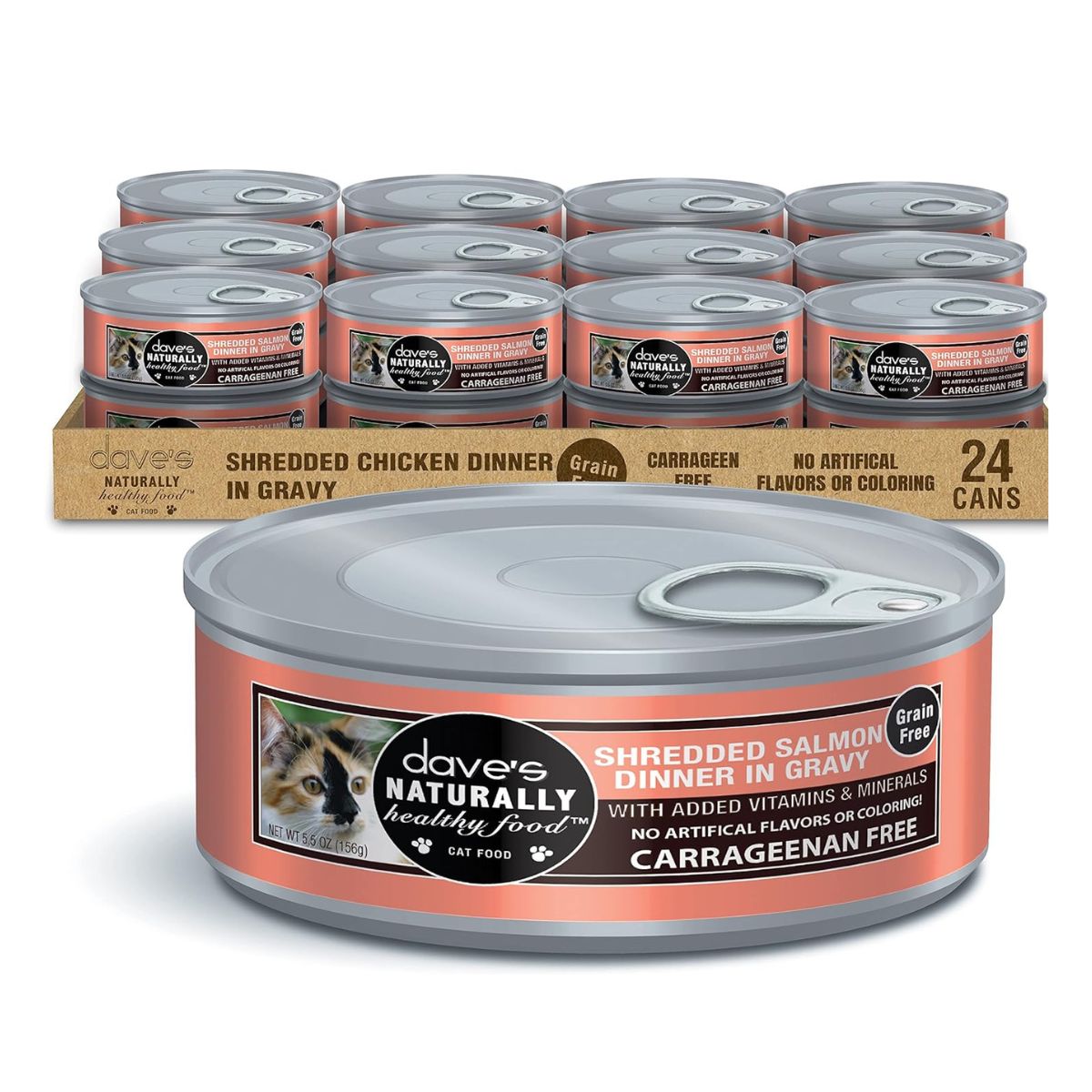 Dave's Pet Food Naturally Healthy Grain-Free Shredded Salmon Dinner in Gravy