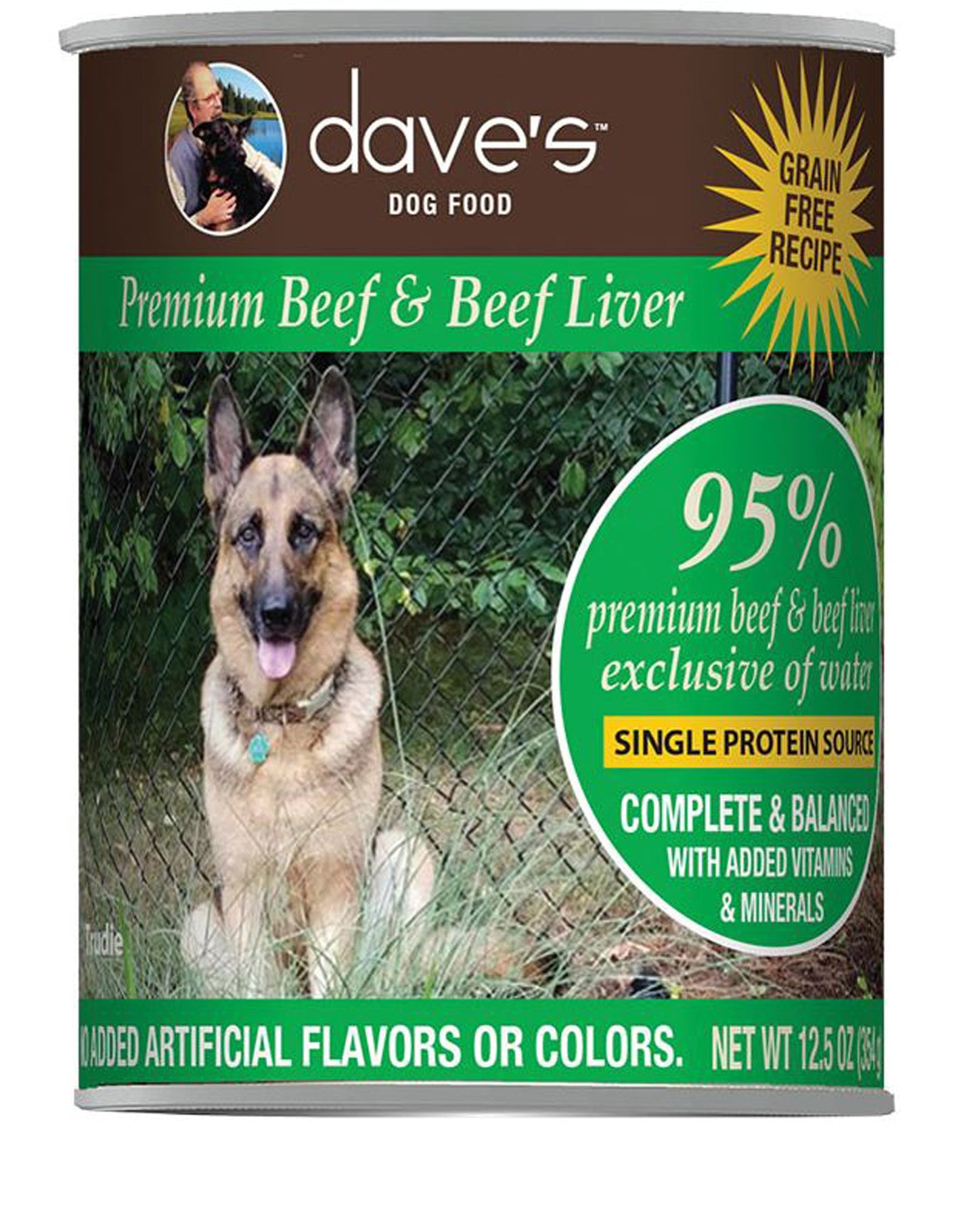 Dave's Pet Food Dog 95% Premium Meats Beef & Beef Liver 12.5 oz (Case of 12)
