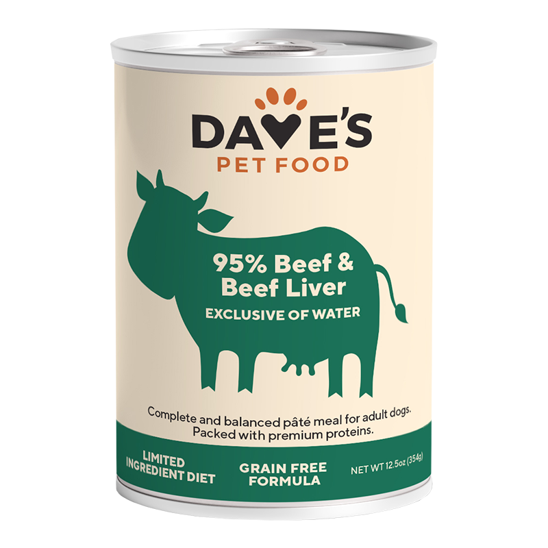 Dave's Pet Food Dog 95% Premium Meats Beef & Beef Liver 12.5 oz (Case of 12)